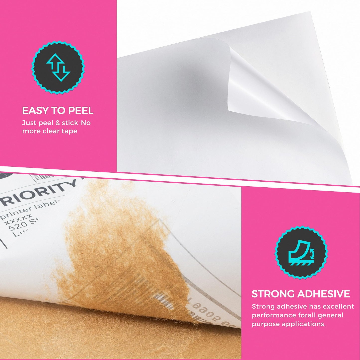 LuckyGuard 1000 Label Paper for Printer 8.5" x 5.5" Half Sheet Shipping Labels Self Adhesive Matte White 2 Per Sheet Printer Label Paper