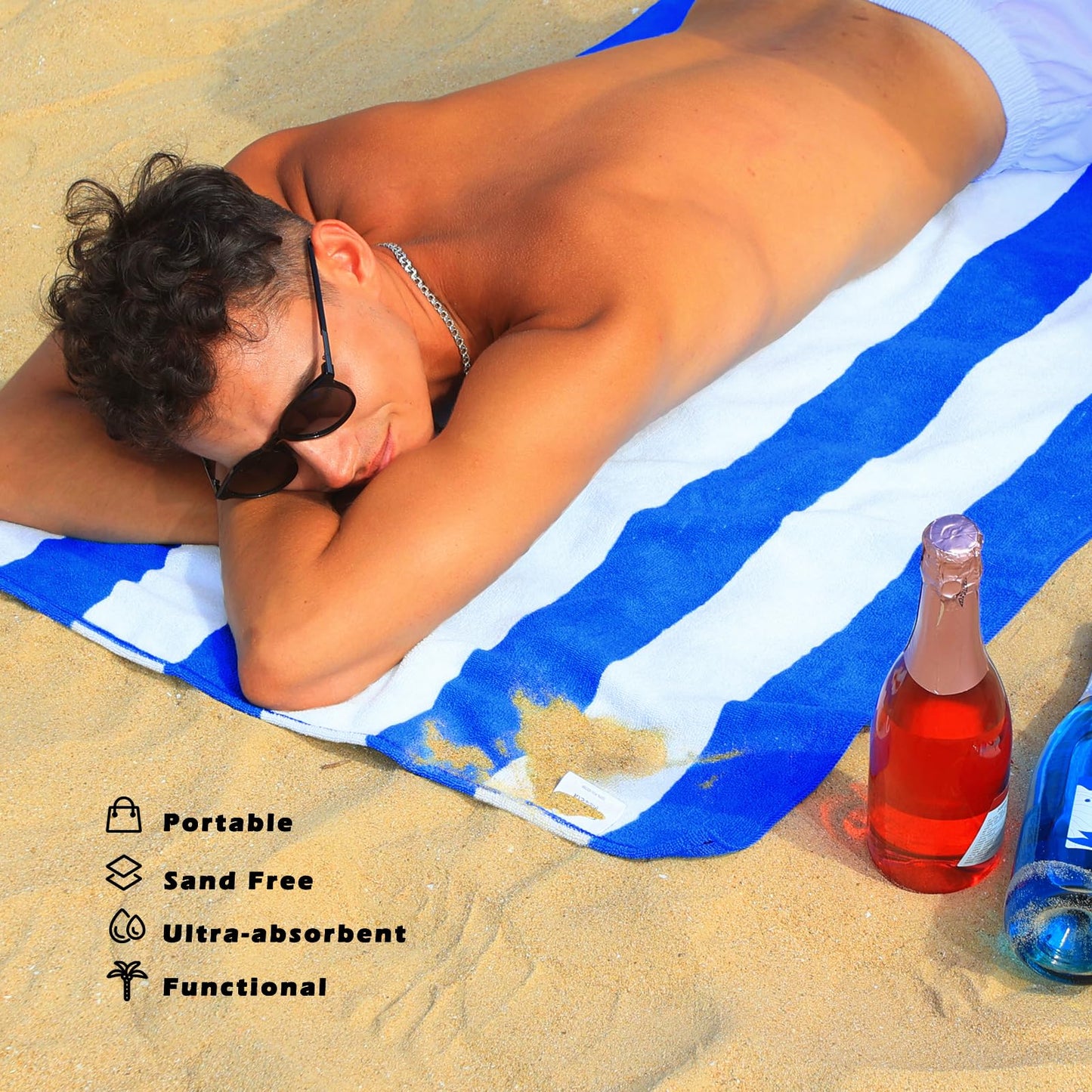 Exclusivo Mezcla Beach Towels Oversized, 4 Pack Lightweight Cabana Stripe Pool Bath Towel Set for Kids and Adults, Extra Large and Absorbent, 30x60 Inches, Blue/Green/Yellow/Red
