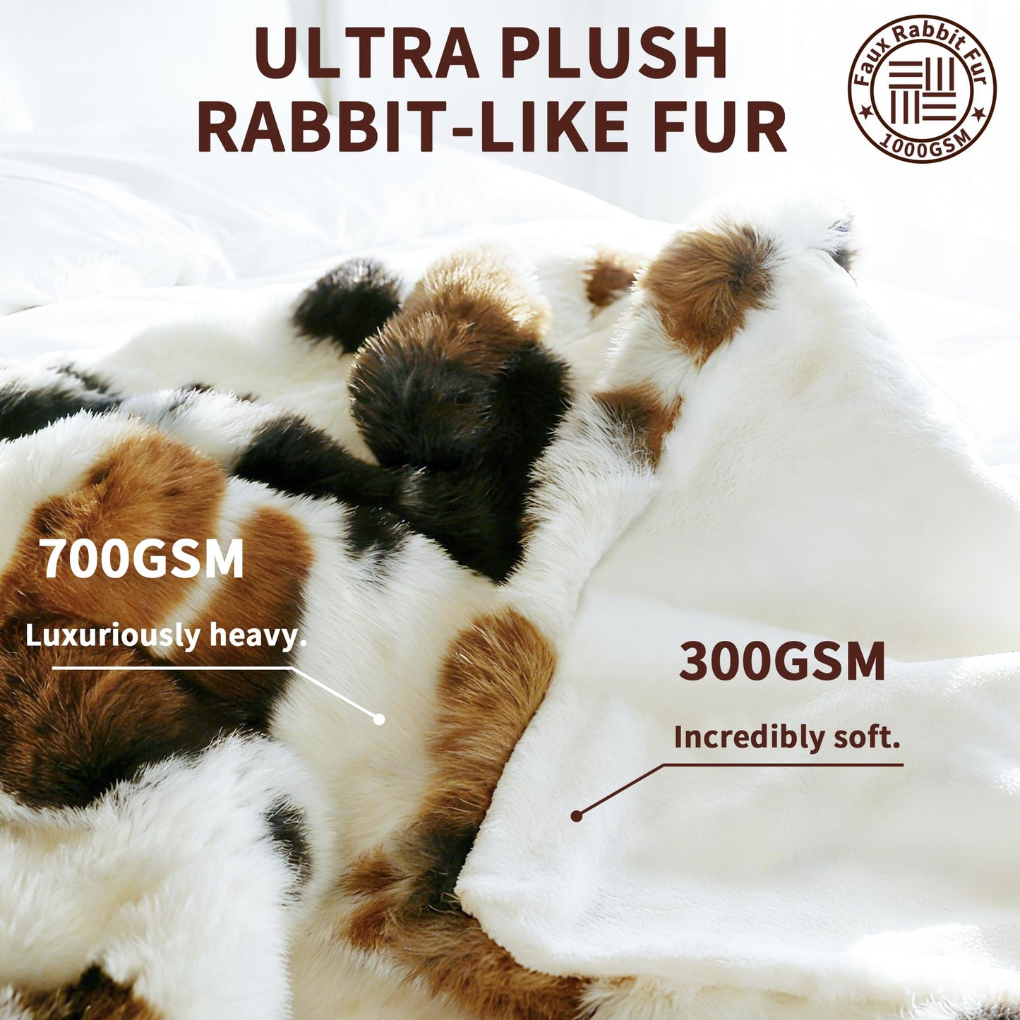 Cow Print Faux Fur Throw Blanket for Couch – 1000GSM Soft & Fluffy Cow Blanket for Bed, Sofa & Living Room, Warm Cozy Cow Gift for Women, 50x60 Inches Black to White Ombre with Brown Undertones