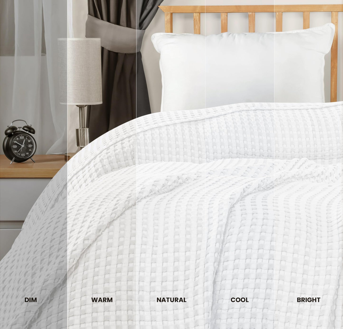 Utopia Bedding 100% Cotton Waffle Weave Blanket Queen Size for Bed - Lightweight, Breathable Summer Blankets Soft and Cozy, Gifts for Women Home Room Decor (White, 90x90 Inch)