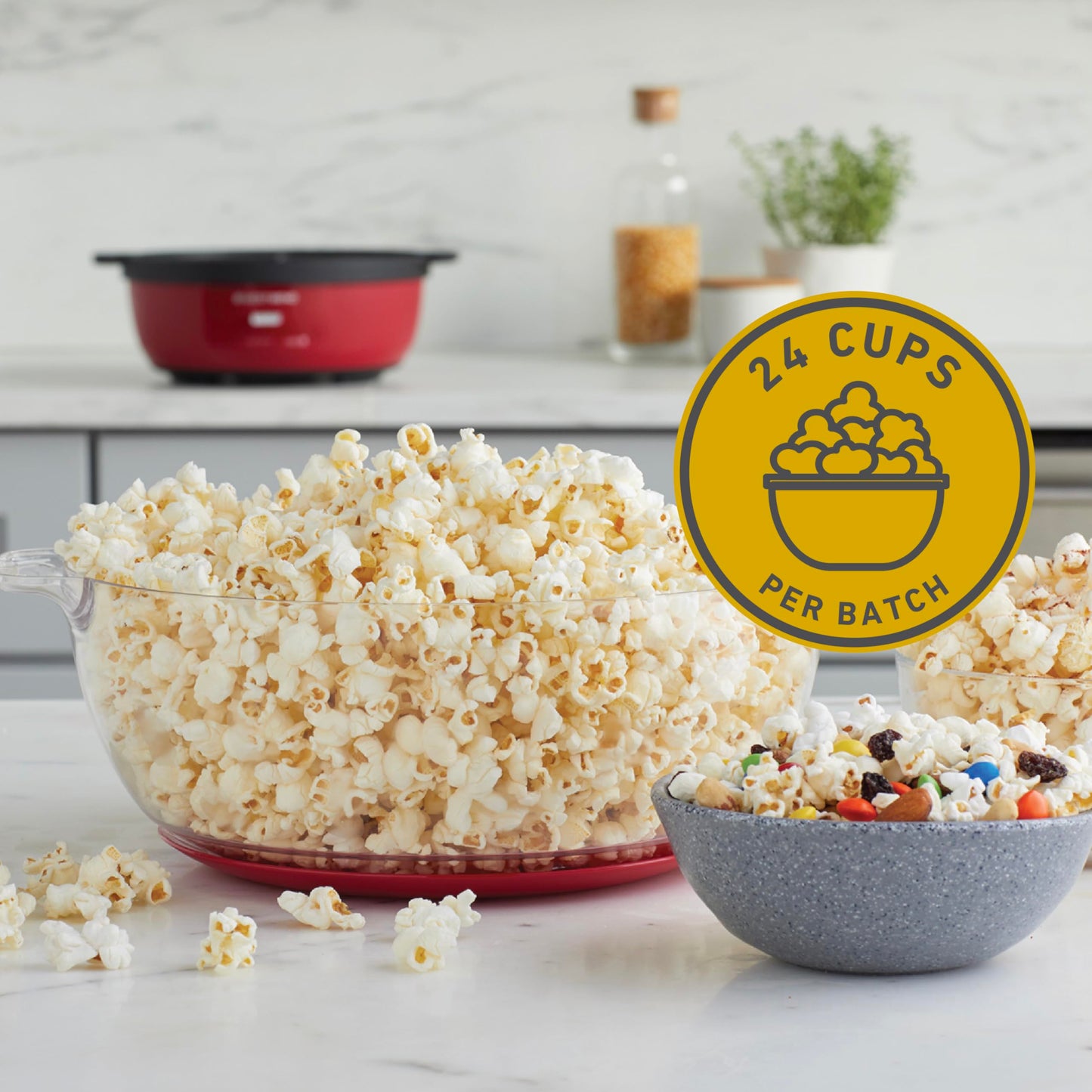 West Bend Stir Crazy Hot Oil Popcorn Popper, Popcorn Maker Machine with Large Serving Bowl Lid and Stirring Rod, 6-Qt., Red