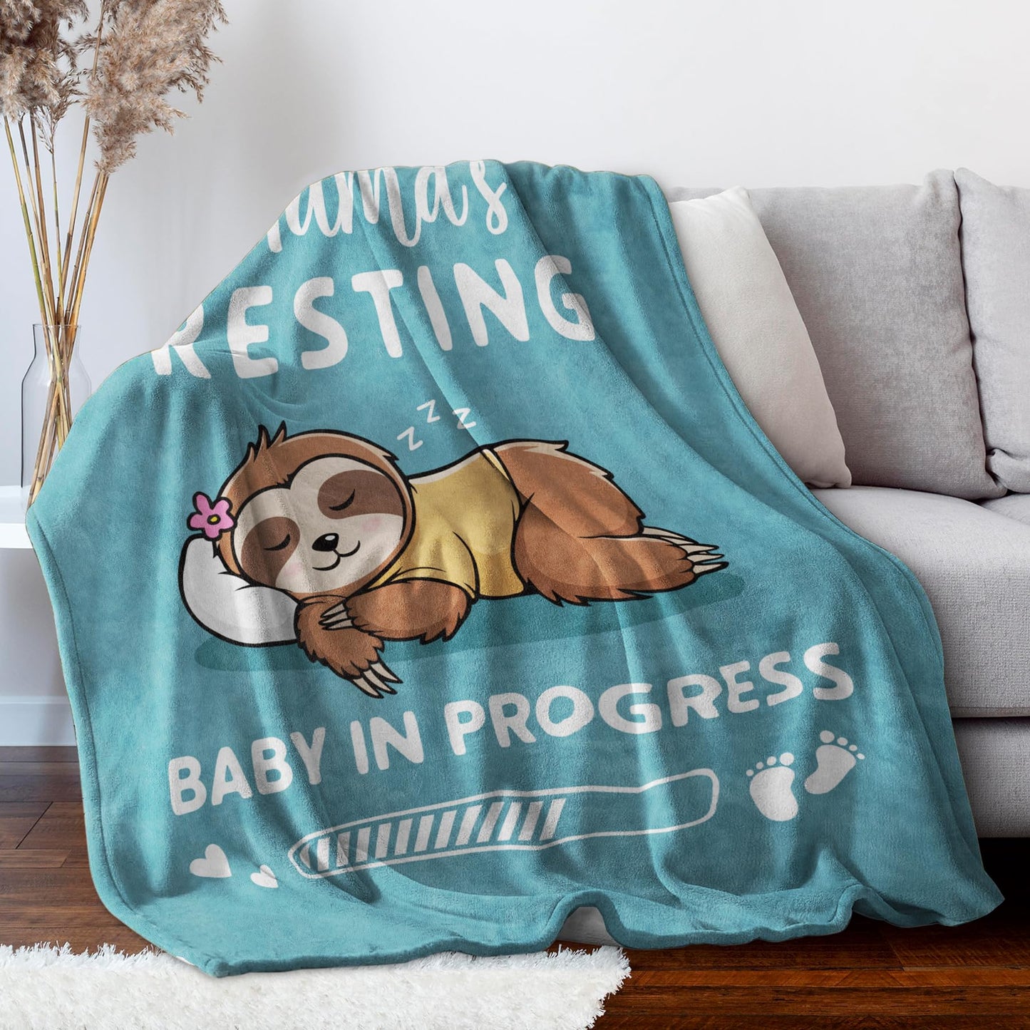 New Mom Gifts for Pregnant Women, Pregnancy Gifts for Expecting Mom, Funny Maternity Blanket Gift for Mama to be, First Time Moms, Mothers Day Birthday Gift for Pregnant Women, (60'' X 50'', Cyan)