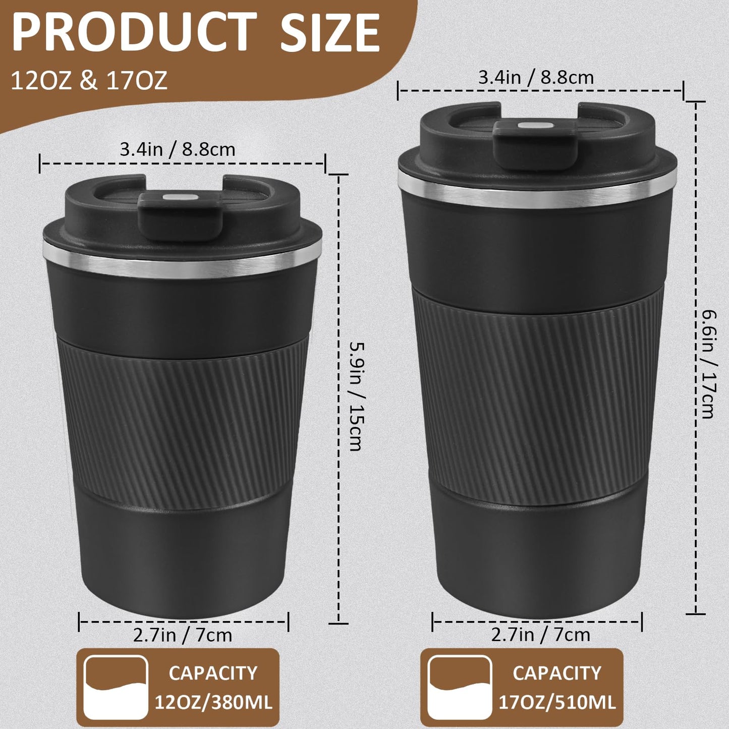 ATZNZIK 4 Pack Insulated Coffee Mug with Lid 17oz Travel Coffee Tumbler Stainless Steel Reusable Coffee Cups Thermal Coffee Mug for Hot and Iced Cold Drinks, Multicolor