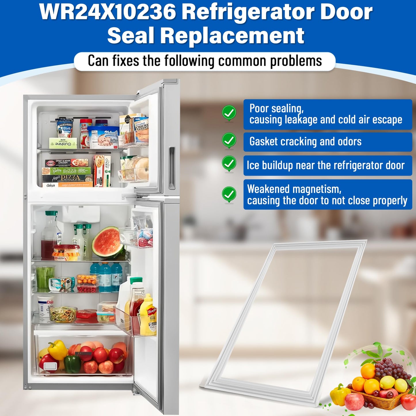 Upgraded WR24X10236 Refrigerator Door Gasket Replacement Compatible with GE Hotpoint GTS18FBSBRCC A3317ABRFRWW; 43″×26″ Unbent WR78X10473 Fridge Gasket Replace 3016406 WR78X8693 WR24X0558 Door Seal