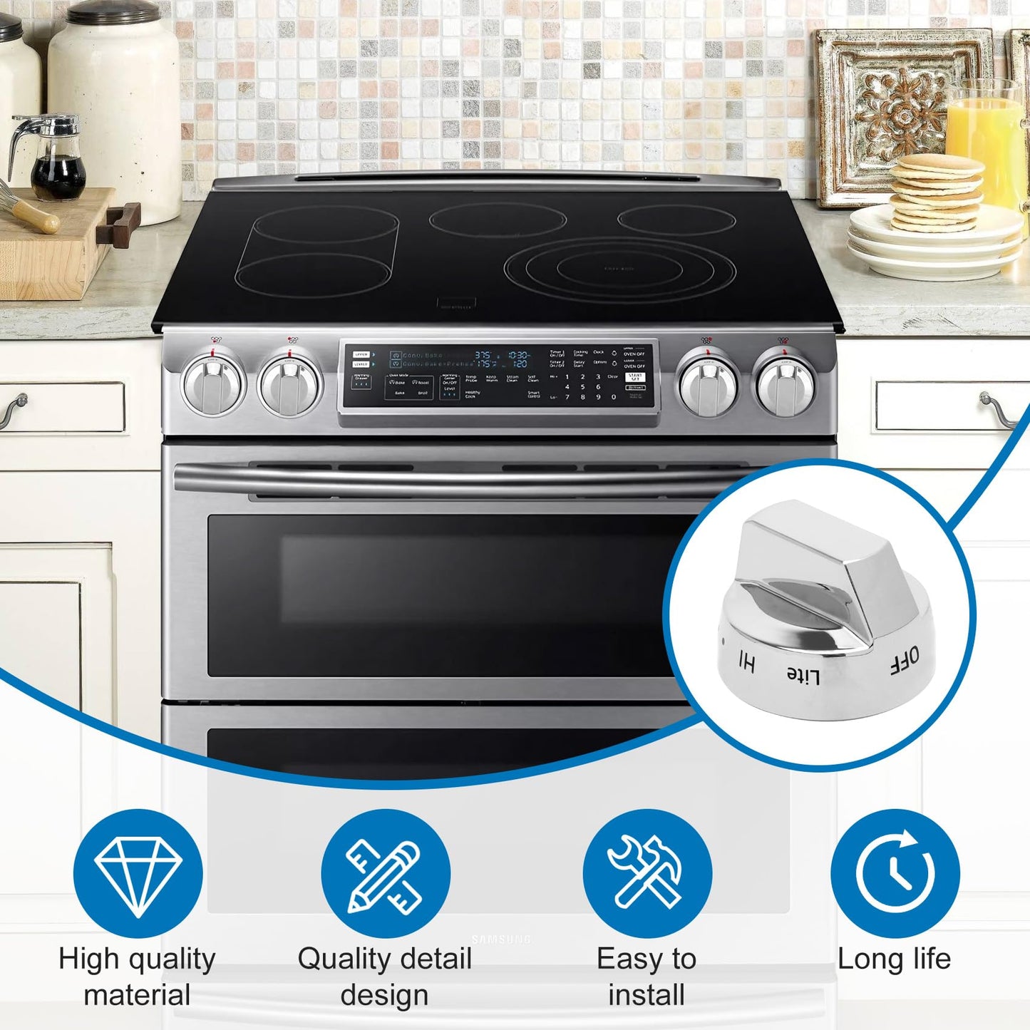 DG68-00377A Stove Knob Replacement for Samsung Oven Knobs Replacements for Samsung Compatible with NX58F5500SS FX710BGS NX58H9500WS NY58J9850WS NX58H9500WS, Stainless Steel Reinforcement, Durable