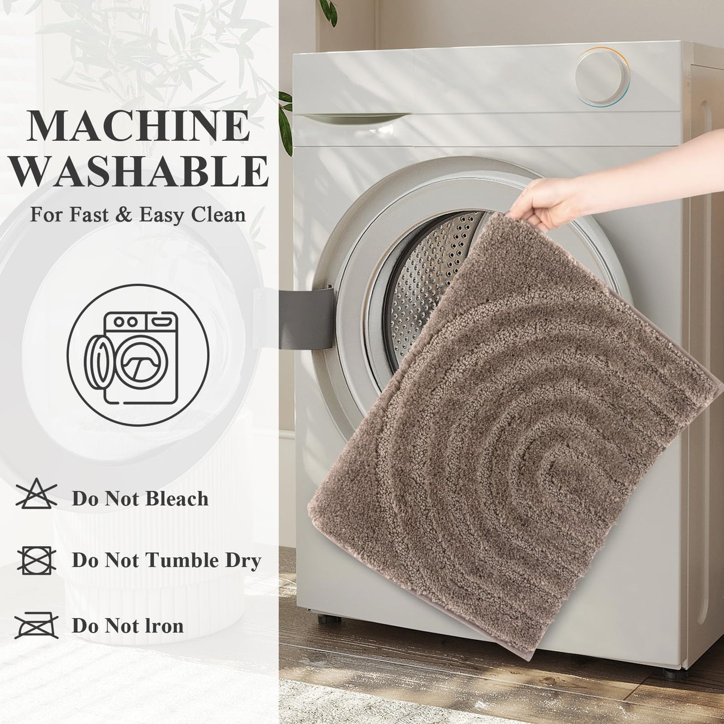 HEBE Bathroom Rugs Set 5 Piece, Plush Absorbent Bath Mats for Bathroom, Non Slip Machine Washable Bath Mat Set with Toilet Cover, Bath Runner and U-Shaped Contour Toilet Rug, Coffee