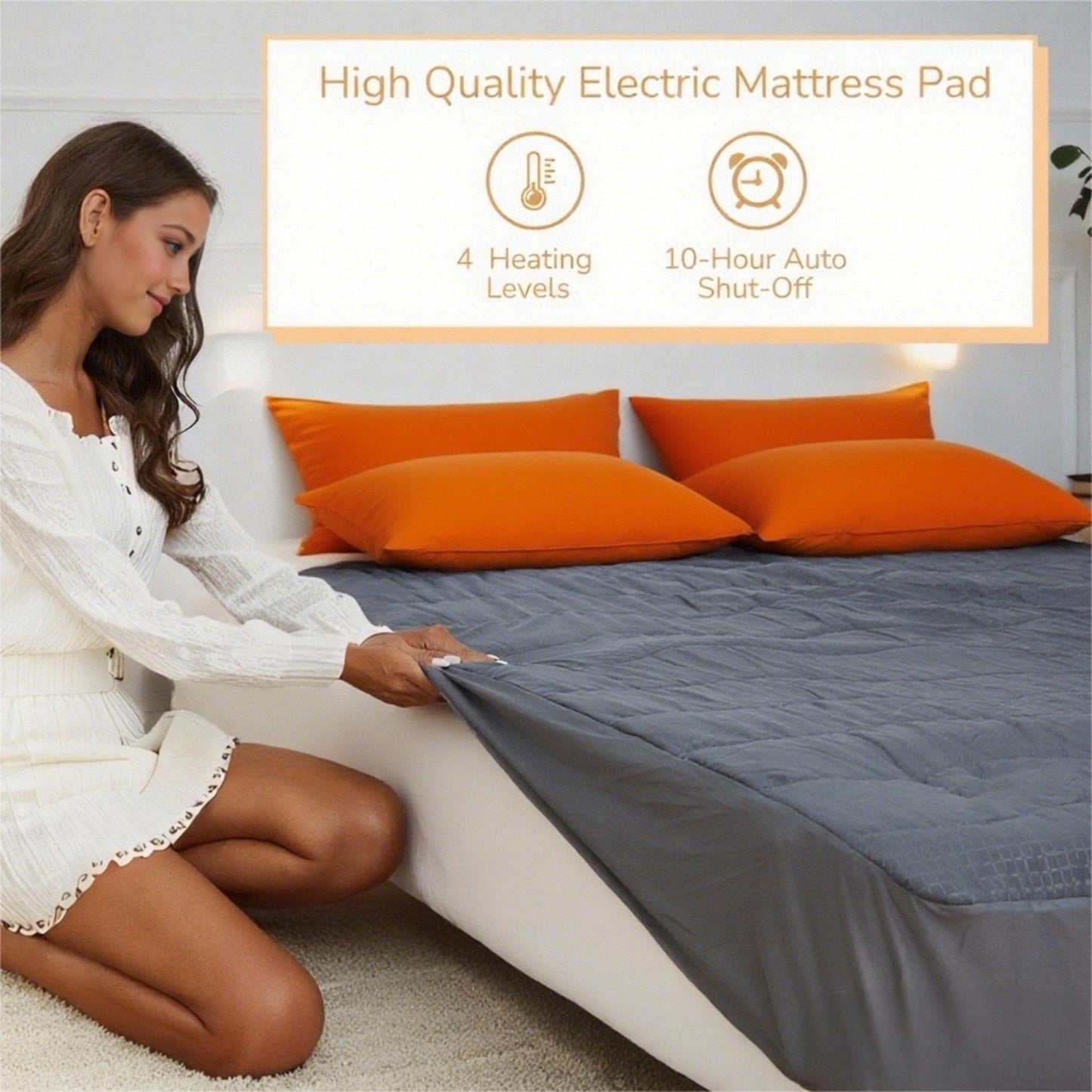 RALYSUN Electric Mattress Pad Full Size 54"x75" for Home Use, Premium Brushed Fabric, 4 Heat Settings & 10 Hours Auto Off, Overheat Protection, Elastic Deep Pocket, Machine Washable, Gray