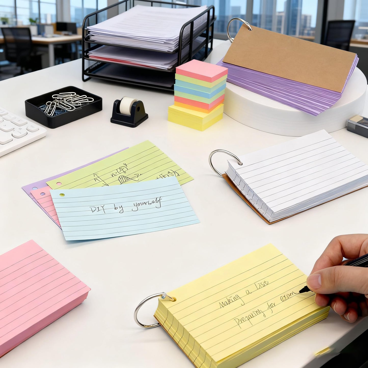 3000 Pcs White Index Cards Bulk with Rings, 3x5 Inch Flash Cards with Holder for Studying, Notecards Lined for Office, Home, School Supplies College, Ruled Index Cards, Double Sided