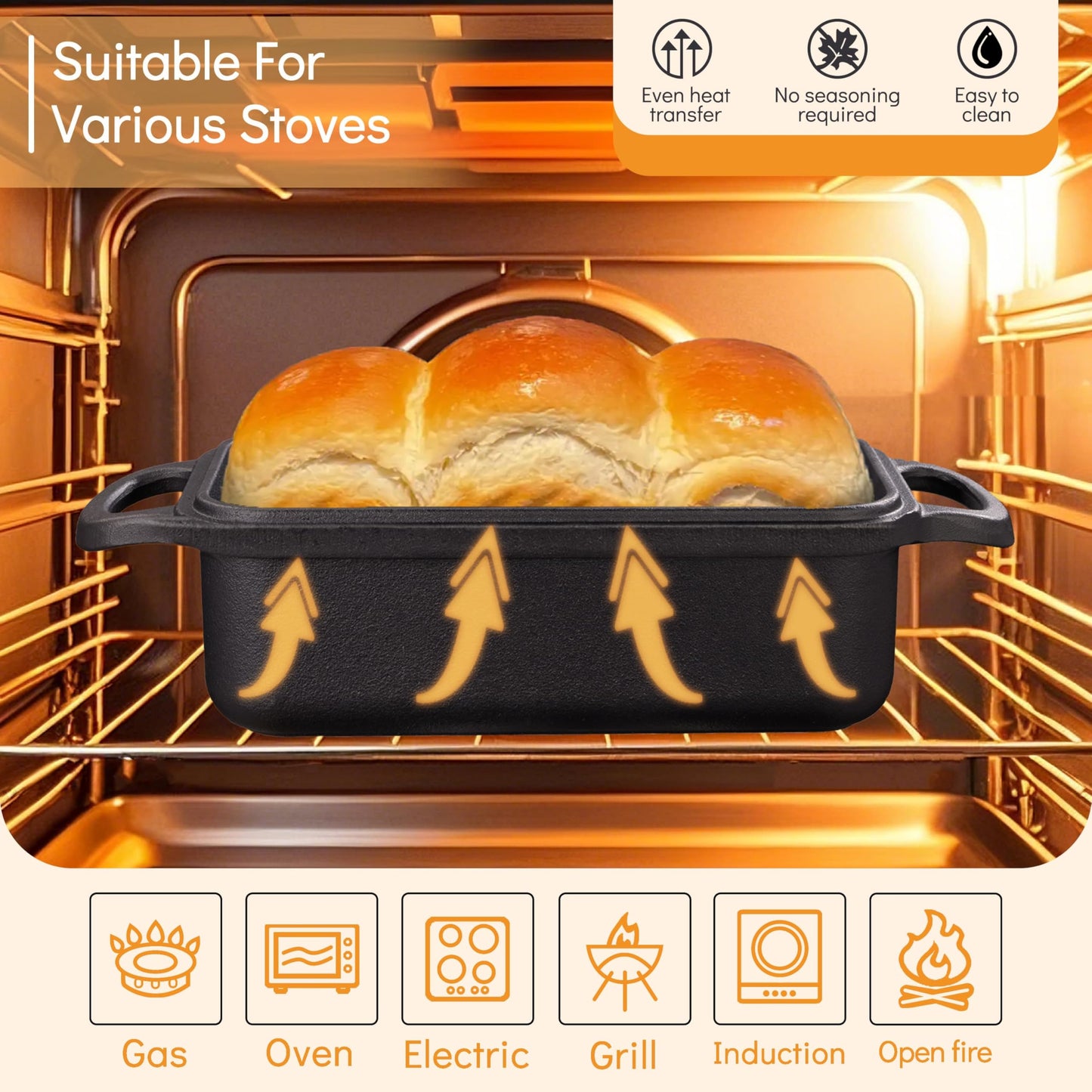 GRMImosa 2 in 1 Cast Iron Bread Loaf Pan with Lid, Loaf Pans for Baking Bread 9x5 Inch, Even Heat Distribution for Meatloaf, Homemade Bread