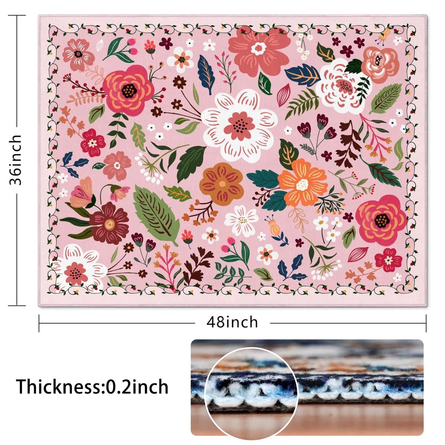 Office Chair Mat for Hardwood & Tile Floor,Boho Floral 36"x48" Computer Chair Mat for Rolling Chairs Carpet,Under Desk Non Slip Gaming Rug,Low-Pile Rubber Backing Large Protector Mat(Pink)