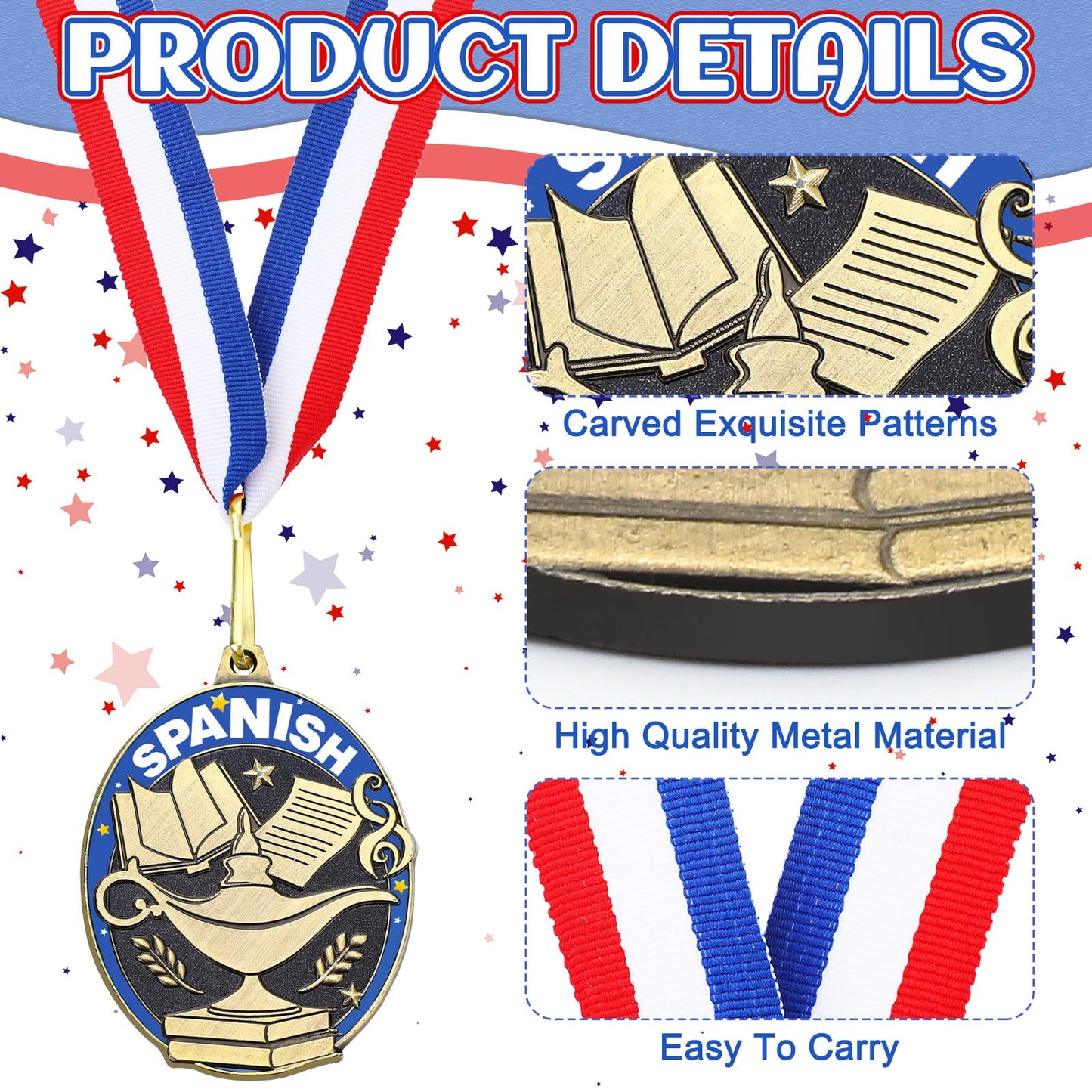 Liliaafar 36 Pcs Spanish Honor Education Academic Award Medals Bulk with Neck Ribbons Gold Trophy Prize Gift for Competition Graduation Ceremony(Spanish Education Academic Award)