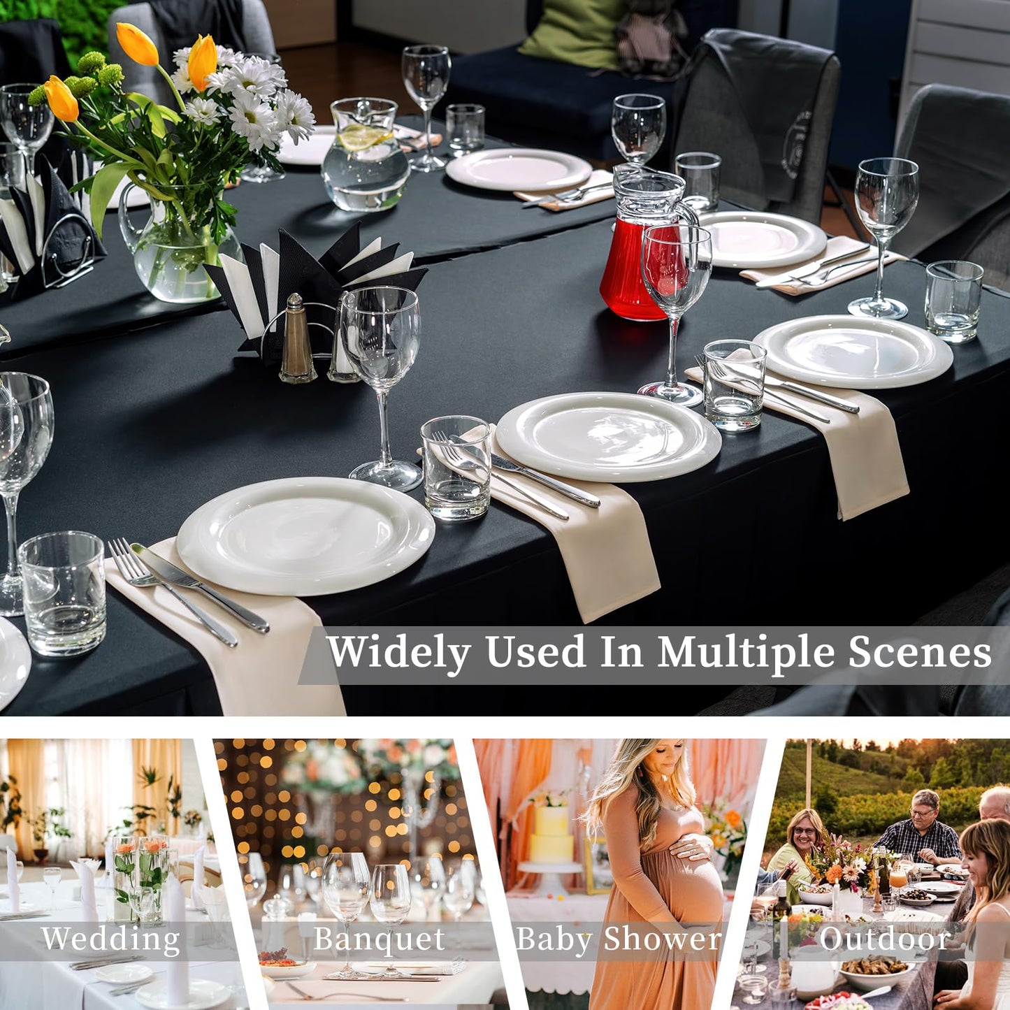 Fixwal 6 Pack Black Table Cover, Spandex Table Cloths for 6 Foot Rectangle Tables Fitted Tablecloth, Wrinkle-Free and Stretch Folding Tablecloth for Banquet, Wedding, Party (72L x 30W x 30H Inch)