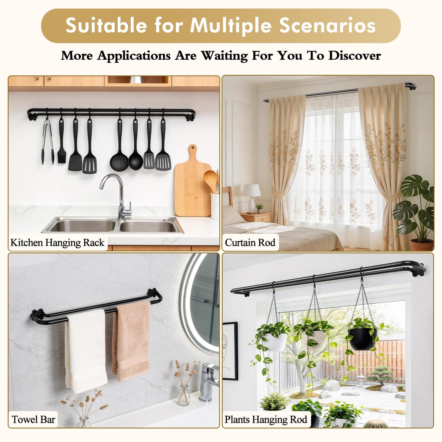 USFOOK 2 Pack Black Wrap Around Double Curtain Rods Set, Blackout Dual Curtain Rods for Windows 32 to 58 Inch, 6/8 Inch Room Darkening Curtain Rod, Decorative Drapery Rods for Home, Metal