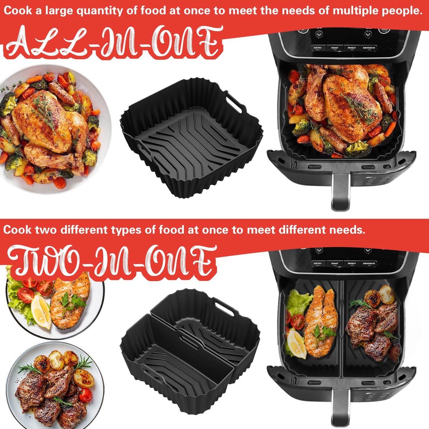 Air Fryer Accessories for Cosori TurboBlaze 6 Qt | 5.8 QT | 6.5 Qt, Ninja AF141, AF142, AF181, Chefman 6QT, 5-6.5 QT Square Basket Air Fryer Accessories Set, Silicone Liner, Grill, Baking Molds