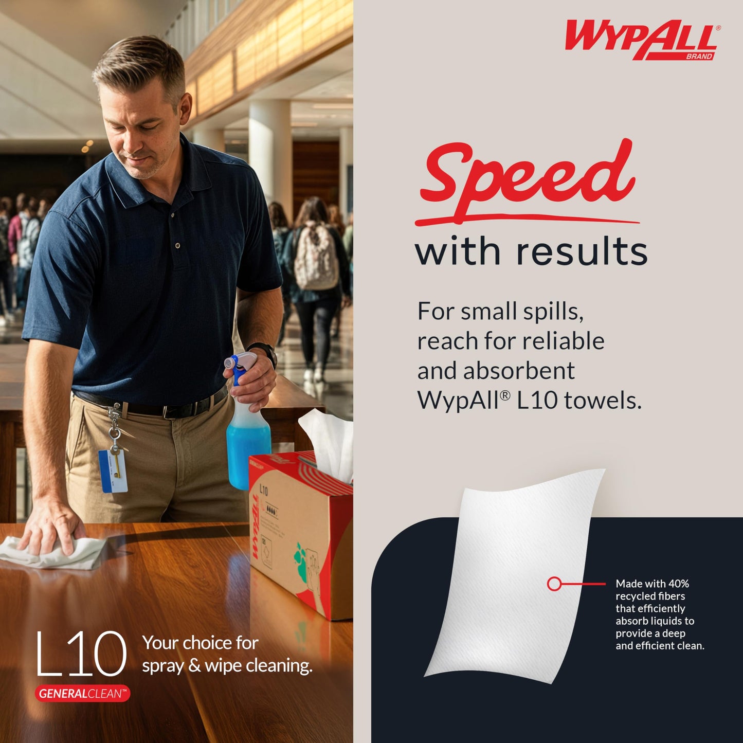 WypAll GeneralClean L10 Cloths Light Cleaning Wipes (05123), Windshield Towels, Bulk Paper Wipers, Blue (10 Packs of 224 Sheets, 2,240 Sheet Total)