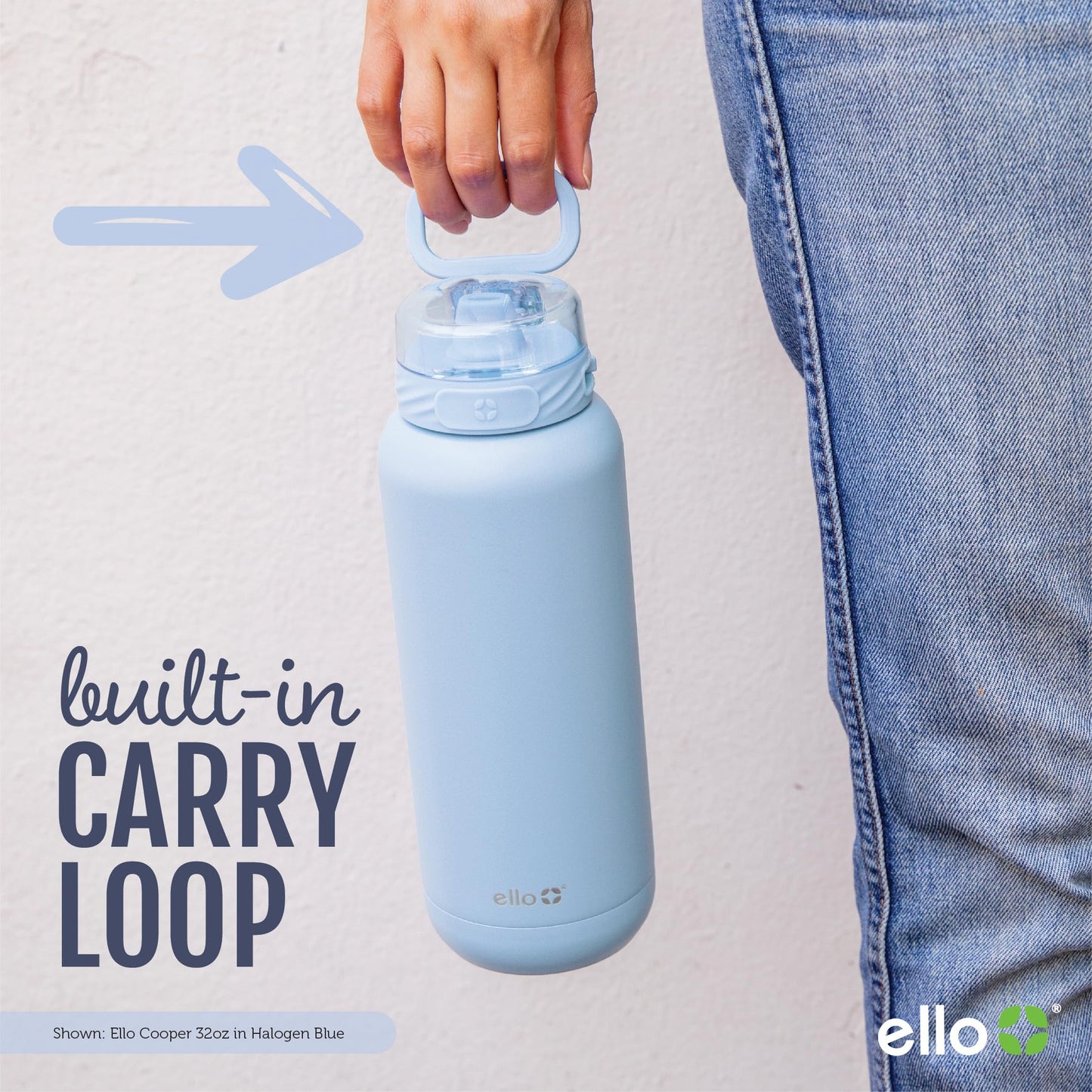 Ello Cooper 22oz Stainless Steel Water Bottle Vacuum Insulated with Straw and Carry Handle, Leak Proof Locking Lid with Soft Silicone Spout, Fits Car Cupholder, Dishwasher Safe, Figgy Pudding