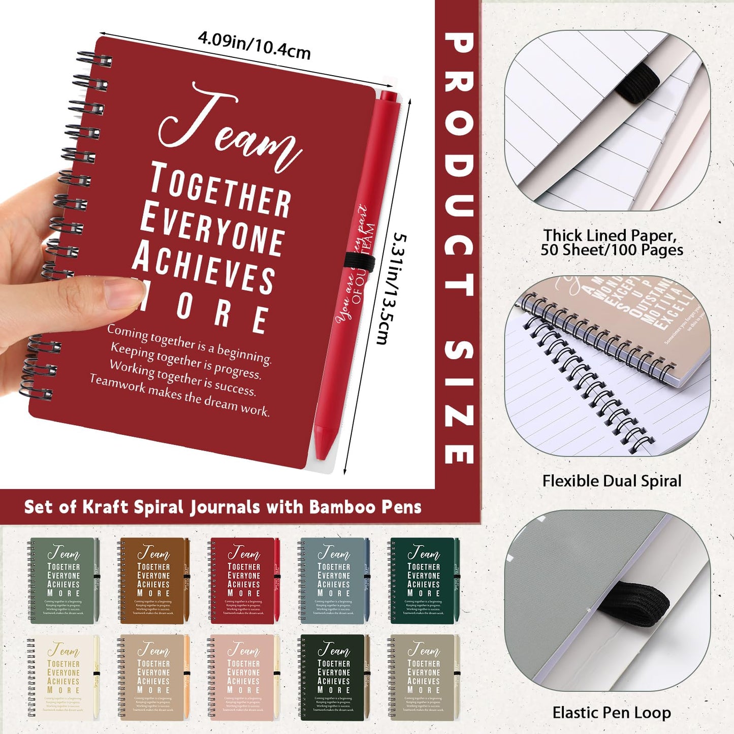 Jetec 25 Sets Employee Appreciation Gifts Bulk Inspirational Spiral Notebooks Journals with Ballpoint Pen Thank You Gifts for Team Coworker Staff Office Nurse(Team)