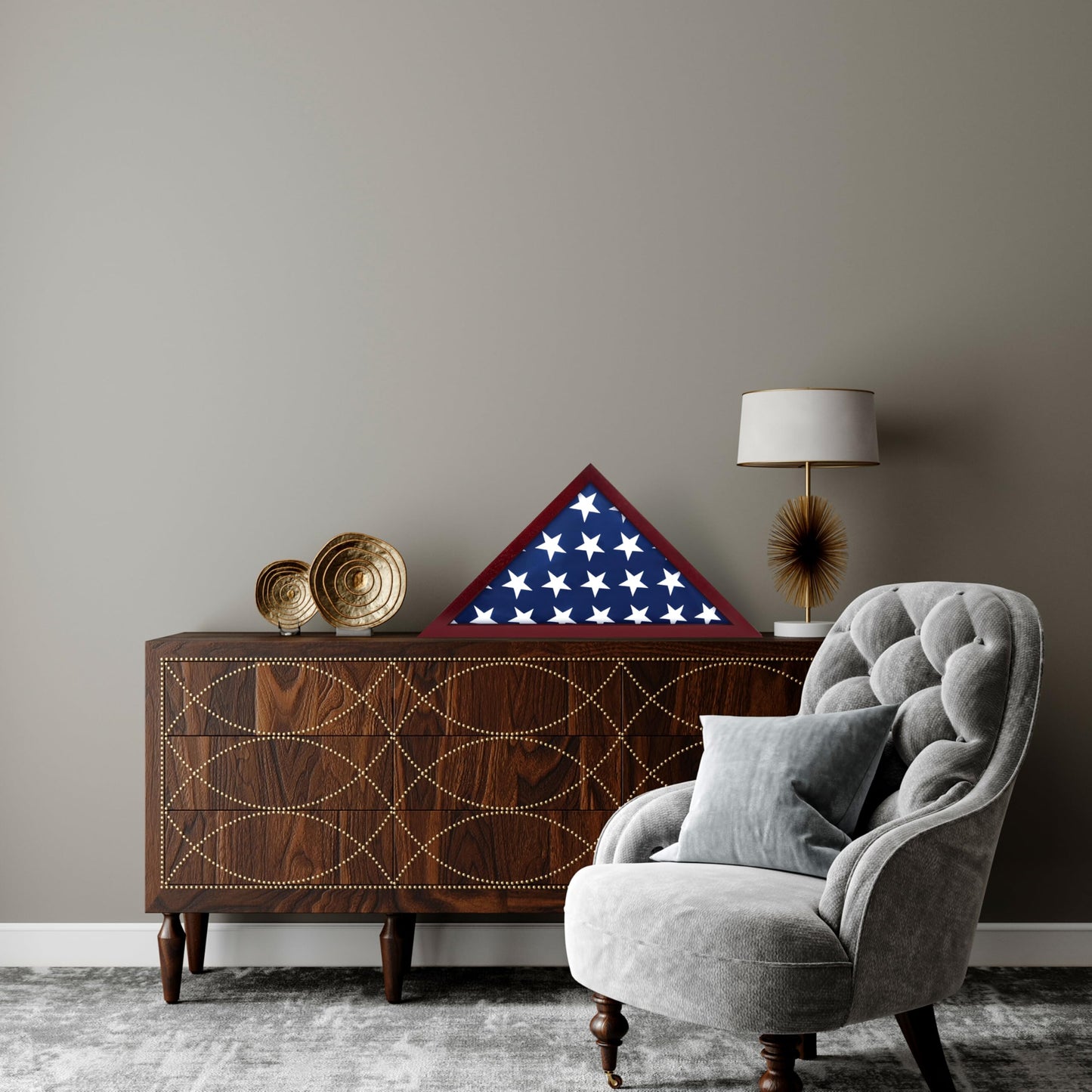 Ilot Flag Case for American Veteran Burial Flag Solid Wood Military Flag Display Case Funeral Flag Flag Shadow Boxes to Fit a Folded 5'x9.5' American Flag with Polished Plexiglass