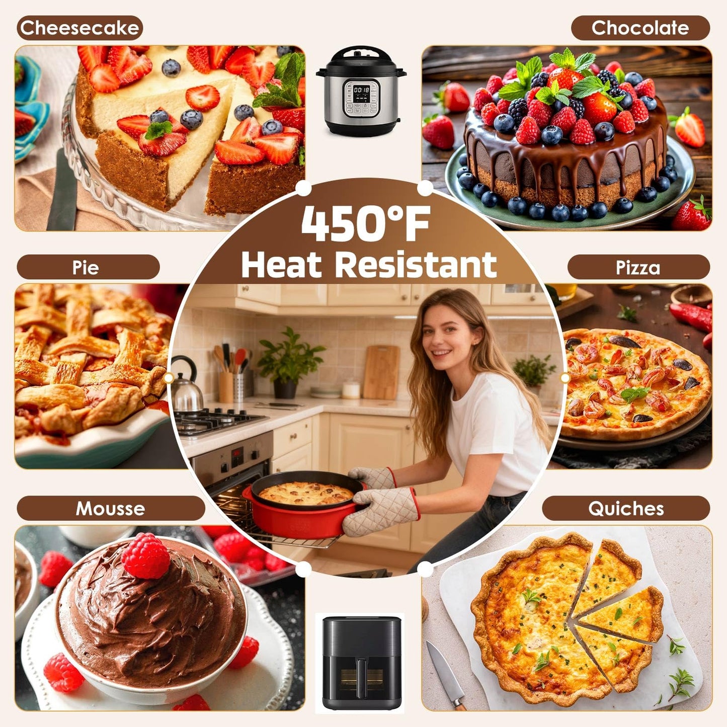 MASSUGAR 4 7 9 Inch Springform Pan Cheesecake Pan with Silicone Protector, 50 Pcs Parchment Paper Liners, 3 Cake Scrapers, Leakproof Round Cake Pan for Baking in Water Bath Nonstick Spring Form Pan