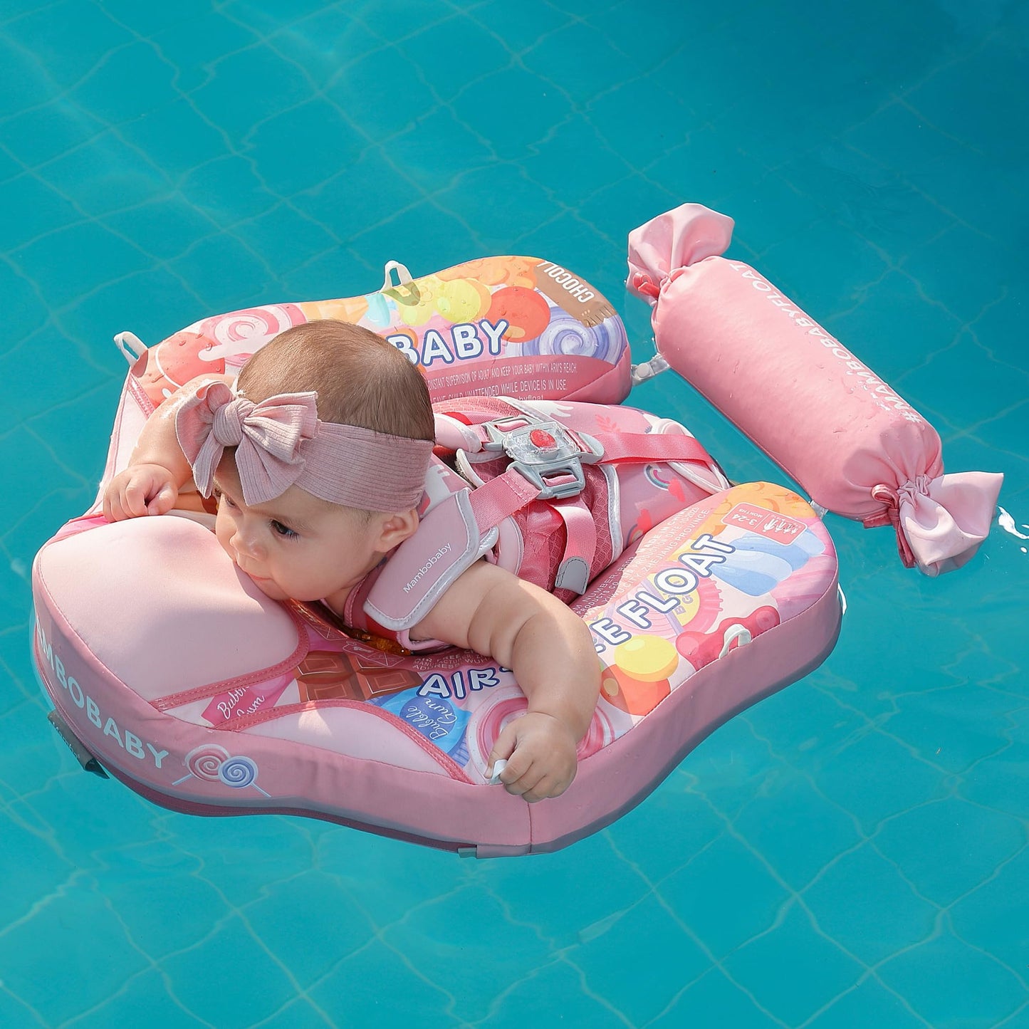 Mambobaby Float with Canopy Removable Baby Swimming Pool Float Non Inflatable Baby Safety Float Upgraded Tail Soft Skin-Friendly Material Swim Float for Toddler Infant 3-24 Months, Candy