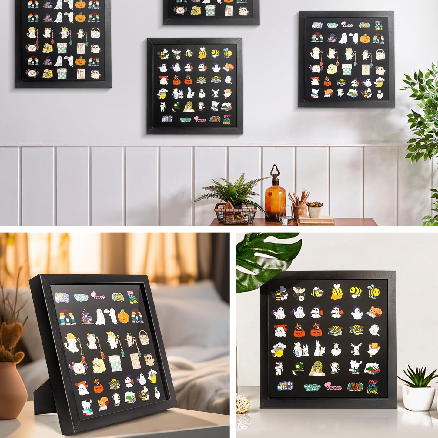 Enamel Pin Display Frame, 11x11 Shadow Box for Wall and Tabletop Display, Pin Collection Display, Pin Holder, Black