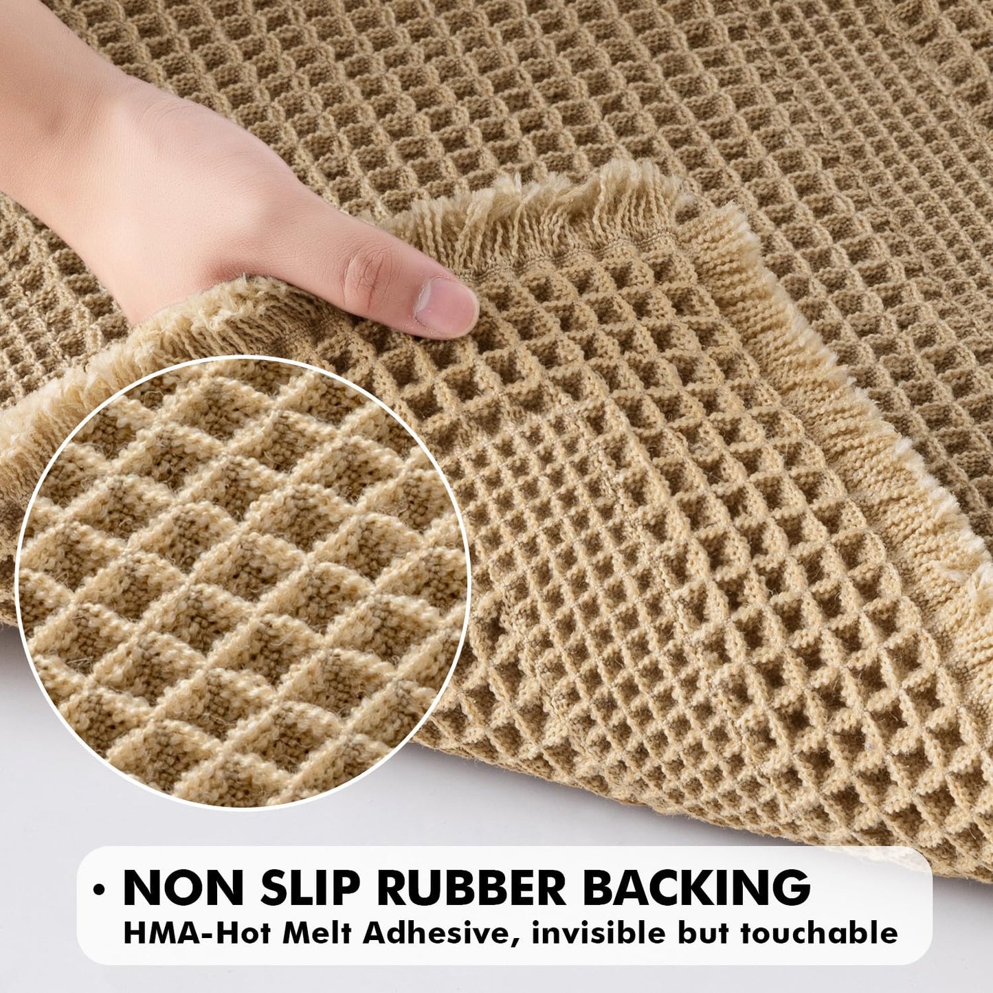 MIULEE Set of 2 Waffle Bathroom Rugs, Boho Bath Rug Super Absorbent, Non Slip Washable Ultra Soft Rubber Backed Shower Bath Mats for Floor, Tub, Shower, Looped Design, Brown, 17"x24"+18"x30"