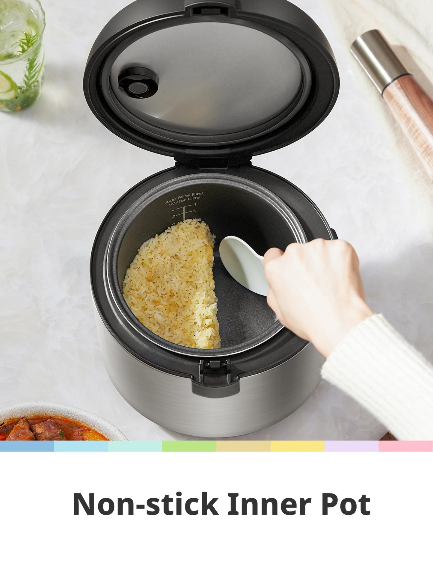 COMFEE' Rice Cooker Upgraded, 6-in-1 Stainless Steel Multi Cooker, Slow Cooker, Steamer, Saute, and Warmer, 2 QT, 8 Cups Cooked(4 Cups Uncooked), Brown Rice, Quinoa and Oatmeal, 6 One-Touch Programs