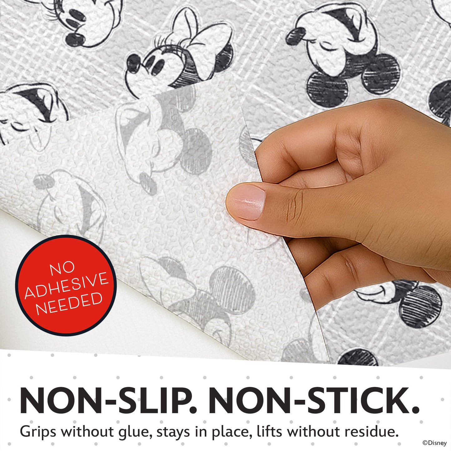 Disney Non Adhesive Shelf Liner – 18”x 10 ft Water-Resistant Drawer Liners for Kitchen Cabinets, Pantry, Fridge & Dressers – Easy Cut Cabinet Liner Roll- Mickey Mouse, Stitch & Winnie The Pooh