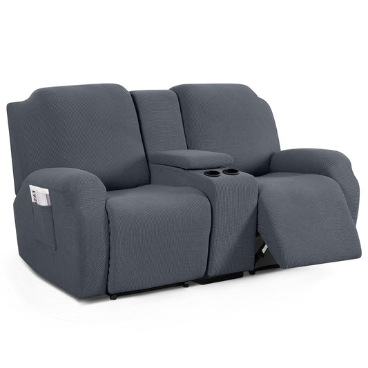 TAOCOCO Loveseat Recliner Cover with Middle Console, Stretch Loveseat Cover for 2 Seat Recliner Couch, Jacquard Reclining Sofa Covers Loveseat Slipcover Furniture Protector, Grey