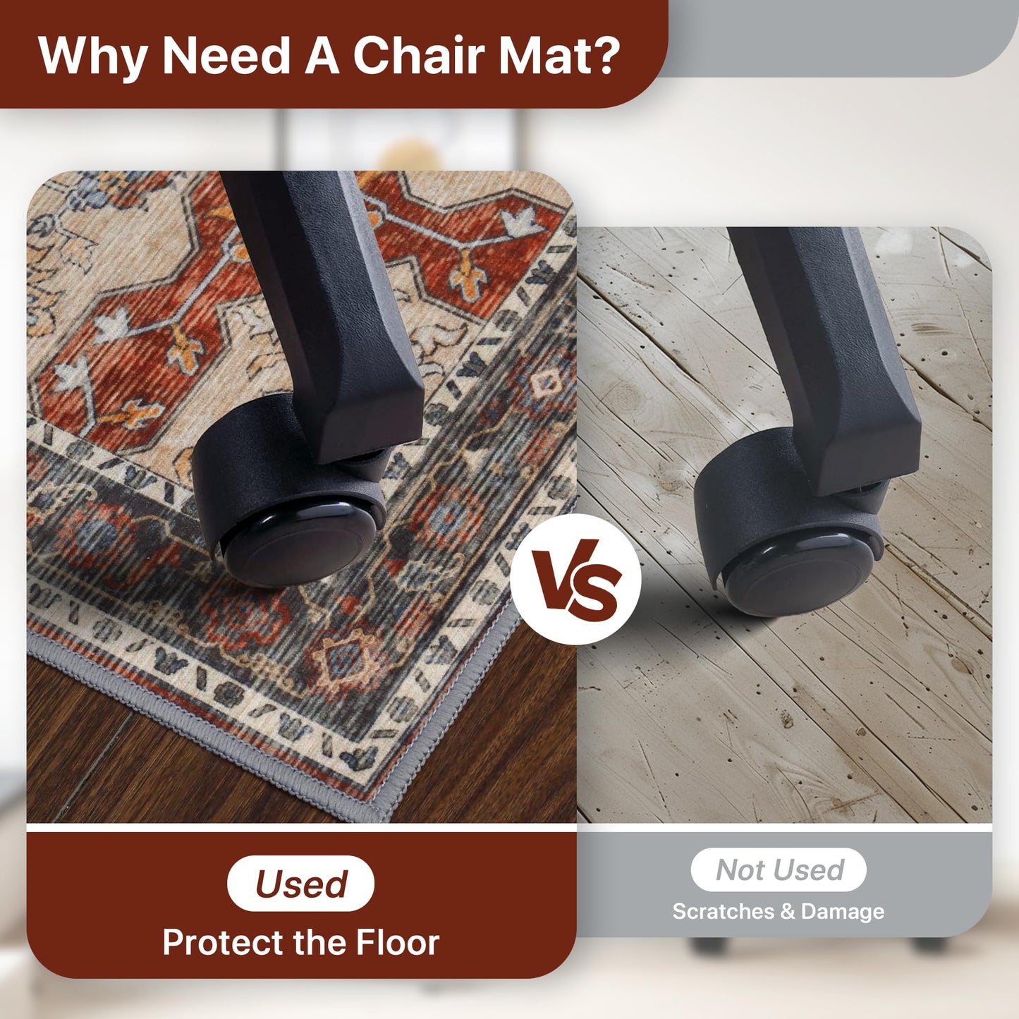 36"x48" Office Chair Mat for Hardwood Tile Floor, Under Desk Carpet Protector for Rolling Computer Chair Mat, Machine Washable Area Rug, Anti-Slip 1/5" Thick Low Pile Thin Vinyl Floor Mat, Annatto