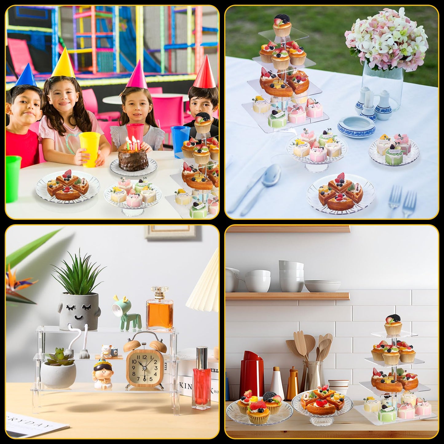 RimCereal 6 Pcs Acrylic Dessert Stands Set Include Display Risers Cupcake Tower and Clear Round Dessert Trays Cake Table Holder for Wedding Baby Shower Decoration(Classic Style)