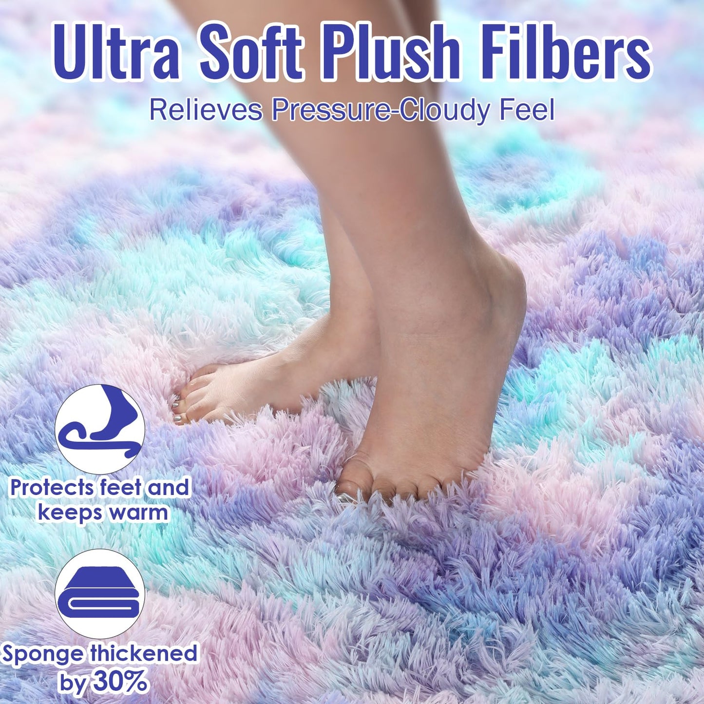 PAGISOFE Soft Purple Rainbow Rugs for Living Room,Fluffy 5x7 Area Rug, Plush Adorable Kawaii Rug for Bedroom Kids Room Baby Nursery,Girls Room Decor Mermaid Rugs Fuzzy Fur Pastel Carpet,Cozy Cloud Rug