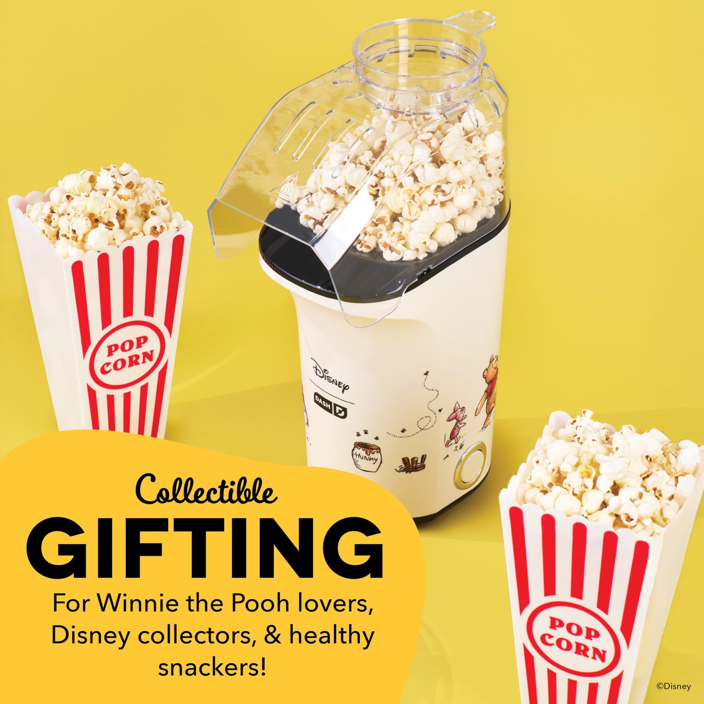 Disney Dash Fresh Pop Popcorn Maker - Oil-Free, Air Popcorn Popper - With Measuring Cup & Recipe Guide - Perfect for Movie Nights - 16 Cups, Winnie the Pooh