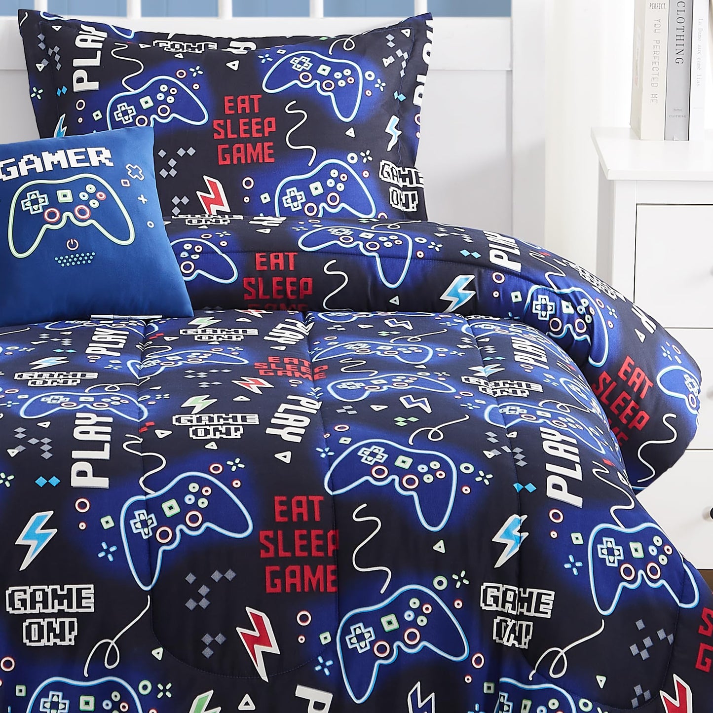 Kaleido Space Kids Comforter Set Full Size for Boys, Glow in The Dark Gamer Bedding Set 1 Comforter, 1 Decor Pillow, 2 Pillow Shams