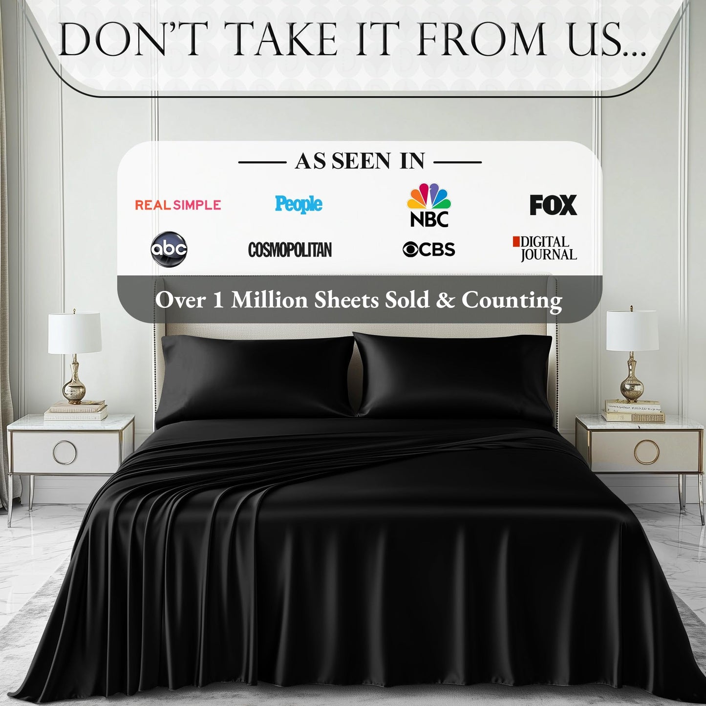 DECOLURE Satin Bed Sheets - 4 Piece Luxury Silky Queen Size Bedding Set - Softer Than Silk, Wrinkle-Free with 15” Deep Pocket Fitted Sheet, Perfect for Hair & Skin, Gifts for Women (Black)