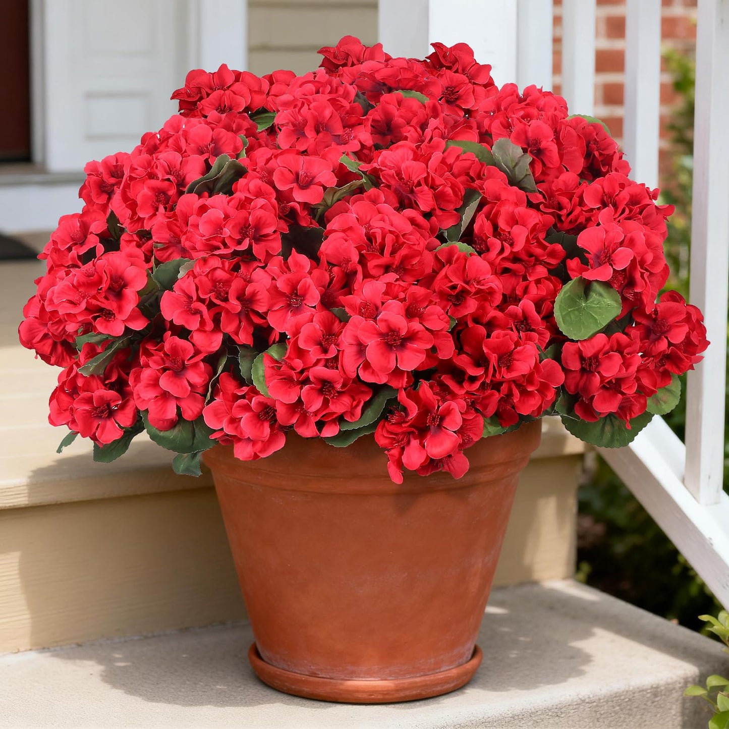 PABREY 12 Pcs Artificial Flowers for Outdoors, Faux Silk Geraniums Flowers UV Resistant Fake Flowers Outdoor Plants for Front Porch Yard Patio Garden Home Decor (12, Red)
