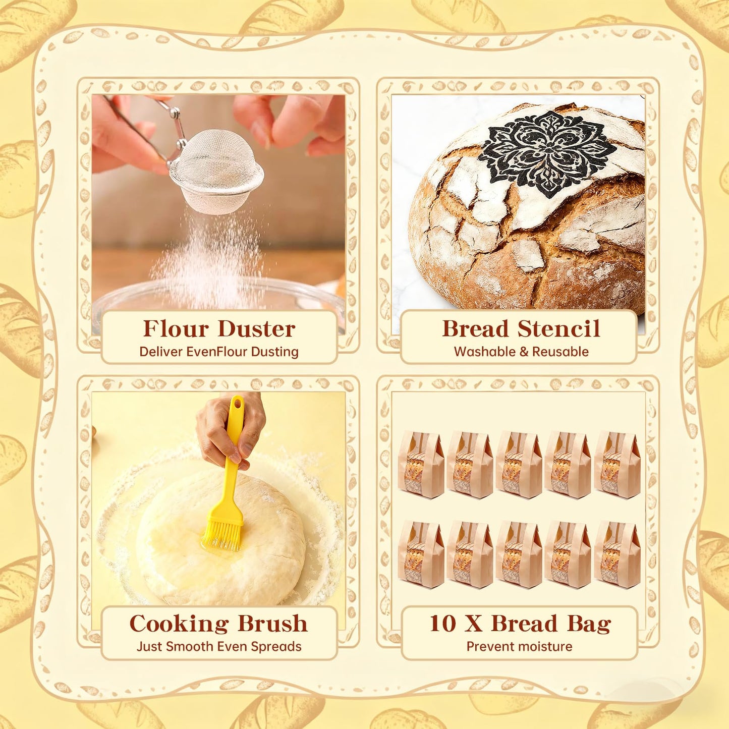 Sourdough Starter Kit, Sourdough Bread Baking Supplies, Round & Oval Banneton Bread Proofing Basket, Bread Sling, Starter Jar, Dough Whisk, Scrapers, Stencils & Bag, Complete Sourdough Kit Gifts