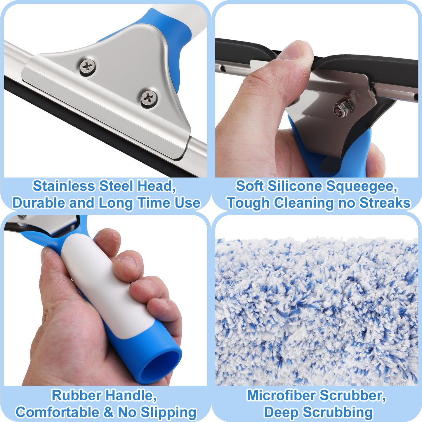 Mitclear 77'' Professional Squeegee Window Cleaner Tool with Extension Pole, Car Windshield Cleaning Kit with Long Handle, Window Washing Equipment for Indoor Outdoor Windows & Car Glass