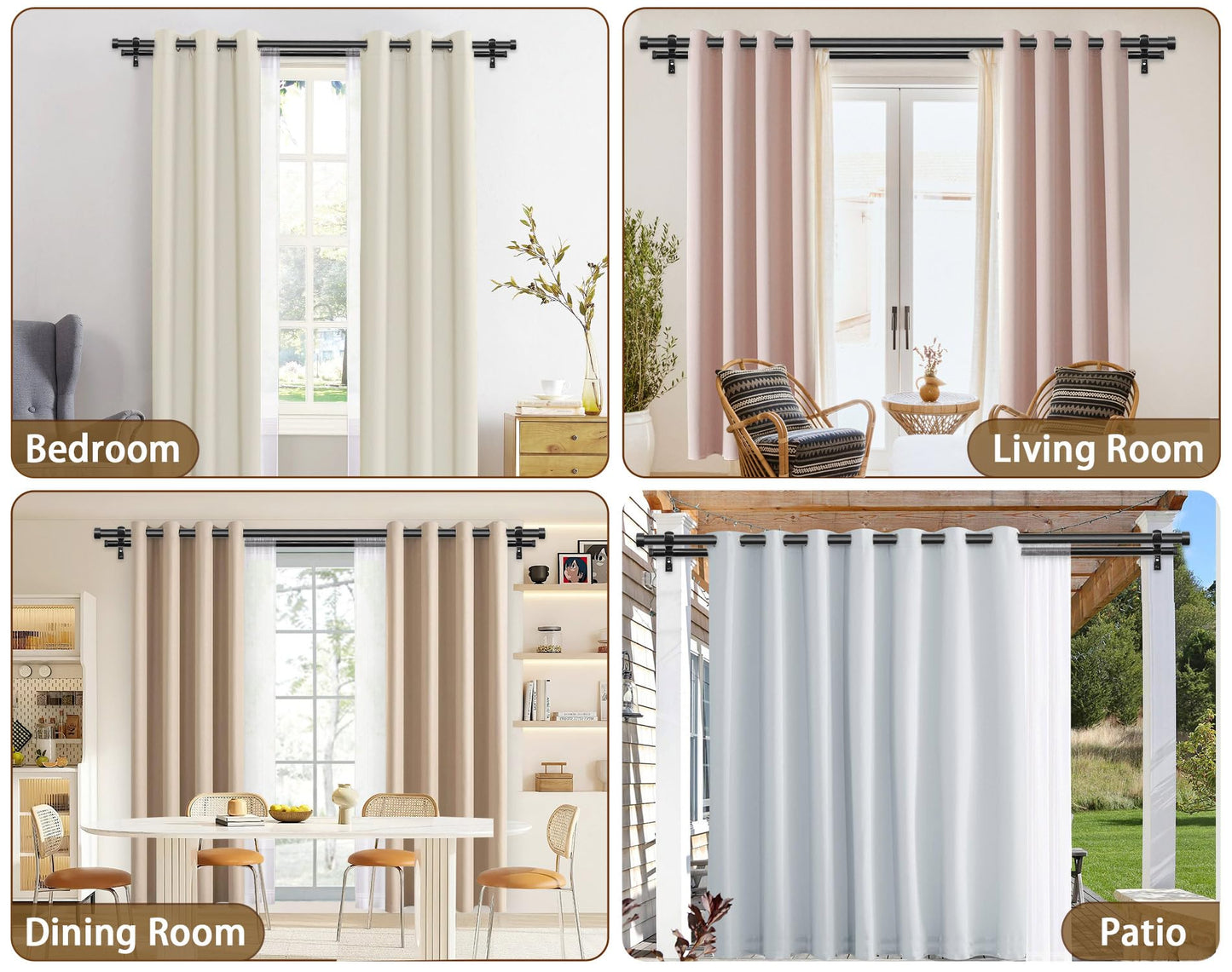 KAMANINA Double Curtain Rod for Windows 140 to 195 Inches (12-16 Feet), 1 Inch Heavy Duty Black Curtain Pole, Adjustable Double Rods with End Caps