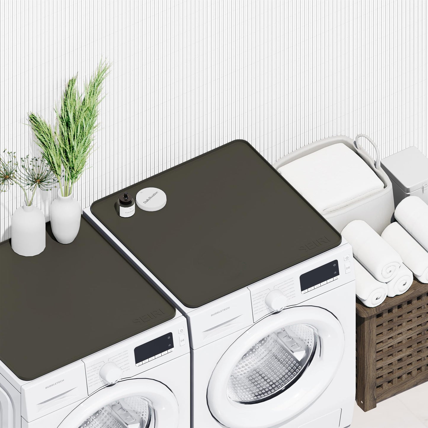 2 PACKS SEIRI Washer and Dryer Topper, 26" x 26" Silicone Dryer Top Protector Mats for Flat Top Surface Cover and Front Load Washing Machine Non-Slip Waterproof Laundry Topper Mat Large (Dark Gray)