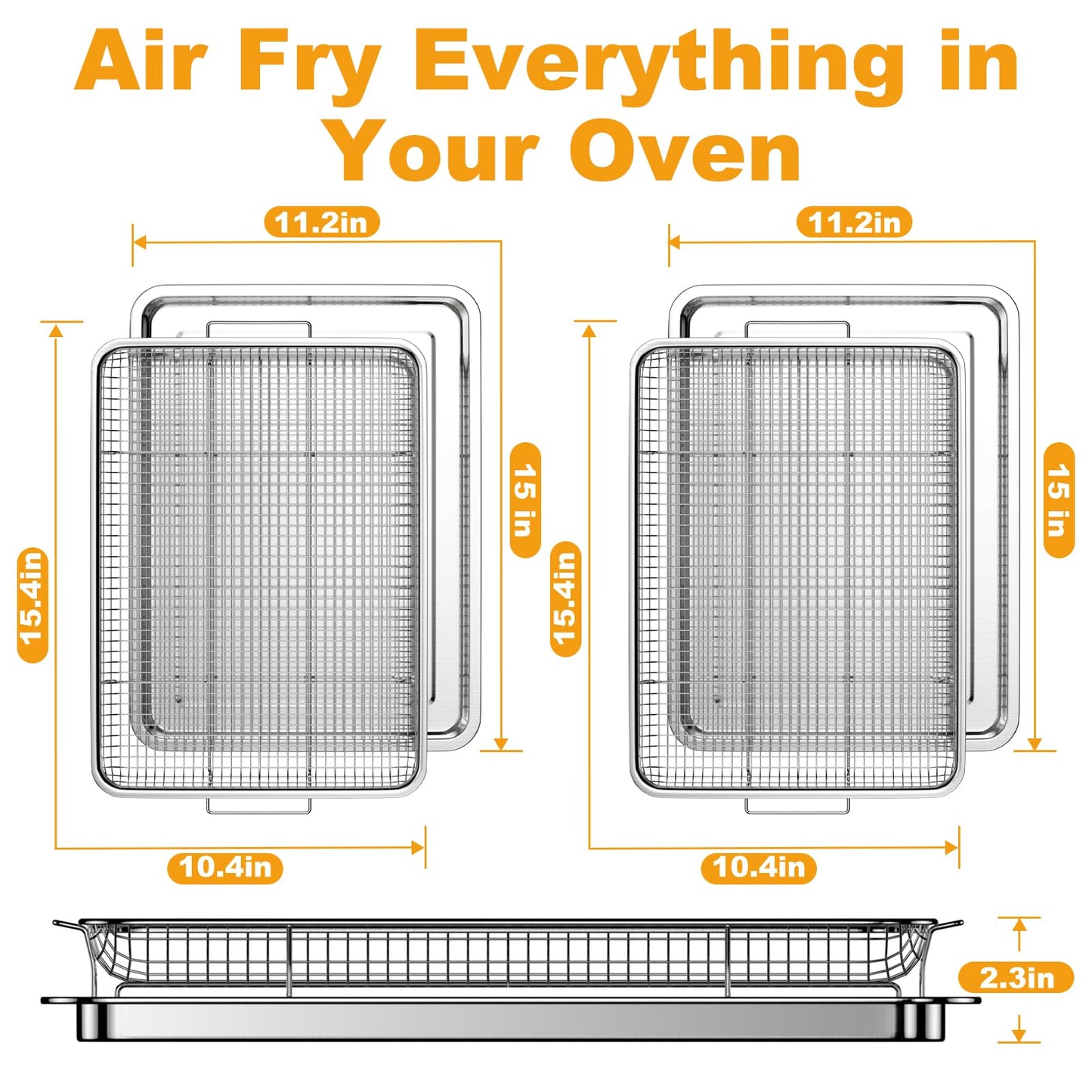DONGULI Air Fryer Basket Oven - 2 Set Large Air Fryer Basket and Tray Stainless Steel Oven Air Fryer Rack Pan Accessories for Baking 15.4"x11.2"