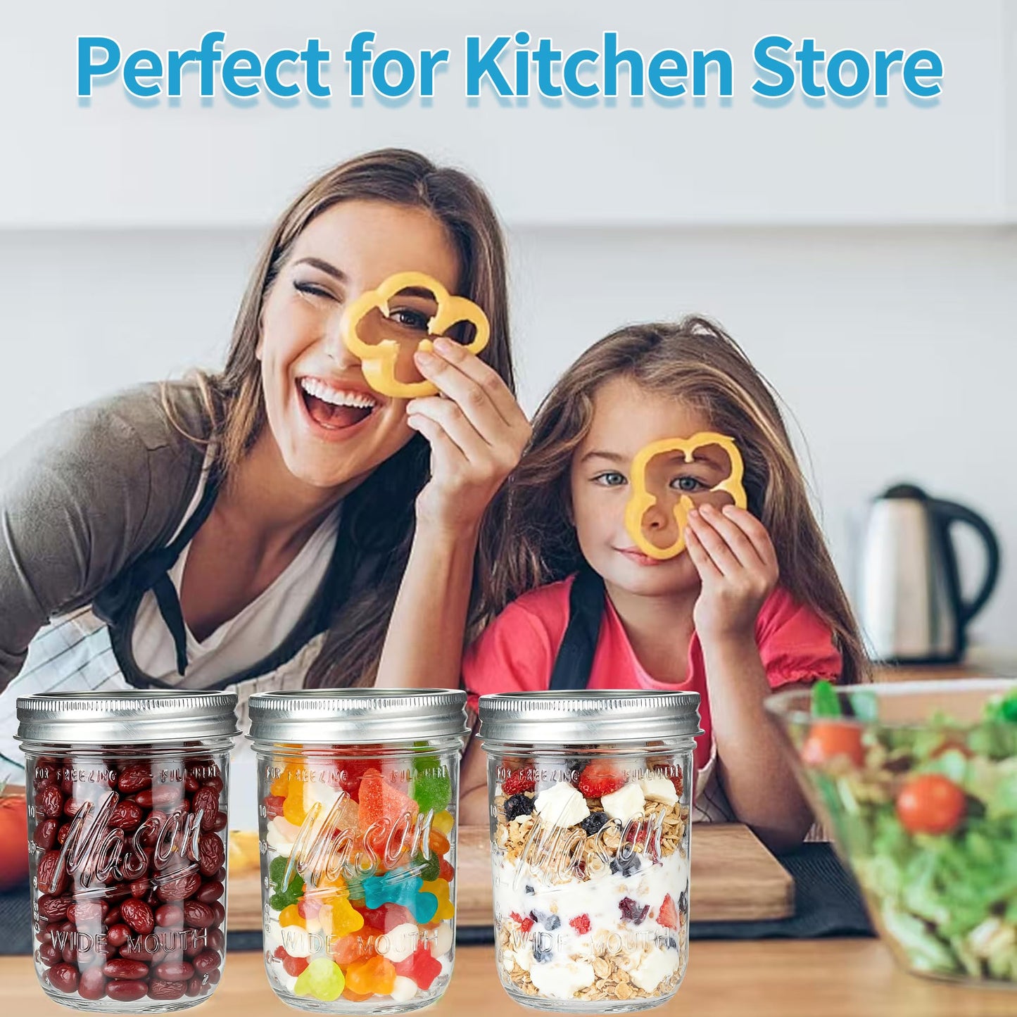 Wide Mouth Mason Jars 16 oz with Lids 8 Pack, Canning Jars with Metal Airtight Lids and Bands, 16 oz Glass Jars for Fermenting, Meal Prep, Freezing