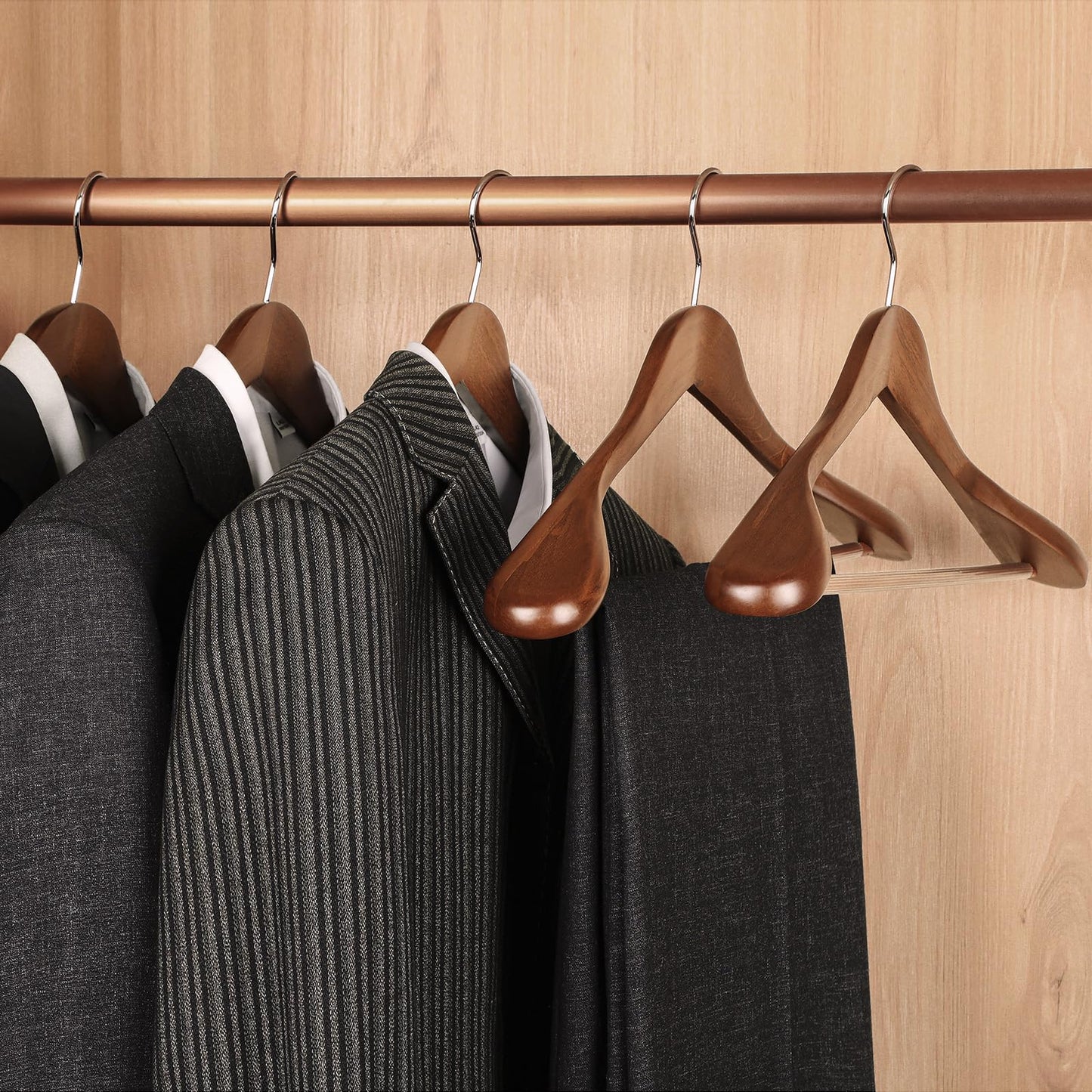 TOPIA HANGER Wide Shoulder Wooden Hangers, Suit Hangers with Non Slip Pants Bar & 360° Swivel Hook, Solid Wood Heavy Duty Coat Hanger, 10 Pack (Walnut)-CT02WA-10