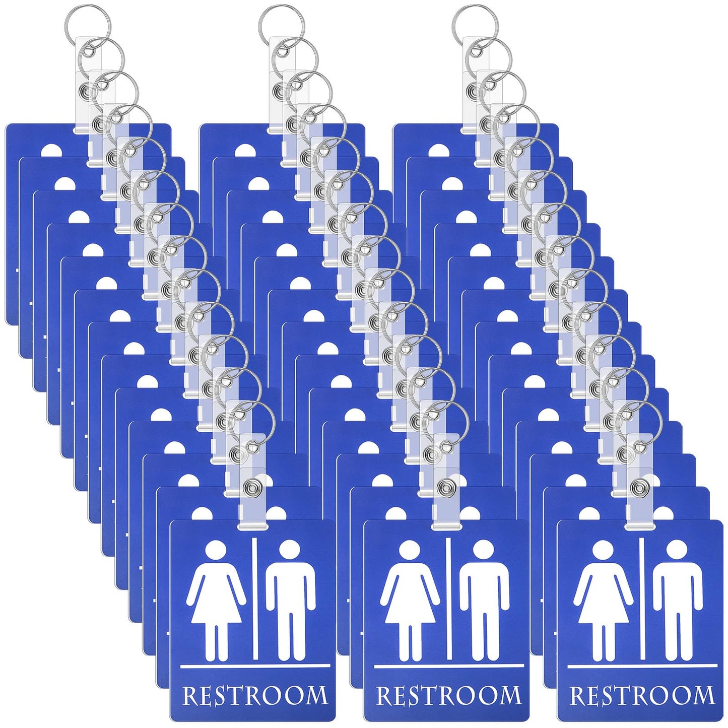Gersoniel 50 Pcs Bathroom Pass Keychain Unisex Restroom Pass Key Tag for Classroom Bathroom Hall Key Tag with Keychain Ring for Women Men Business Restaurant Toilet Office School Classroom (Blue)