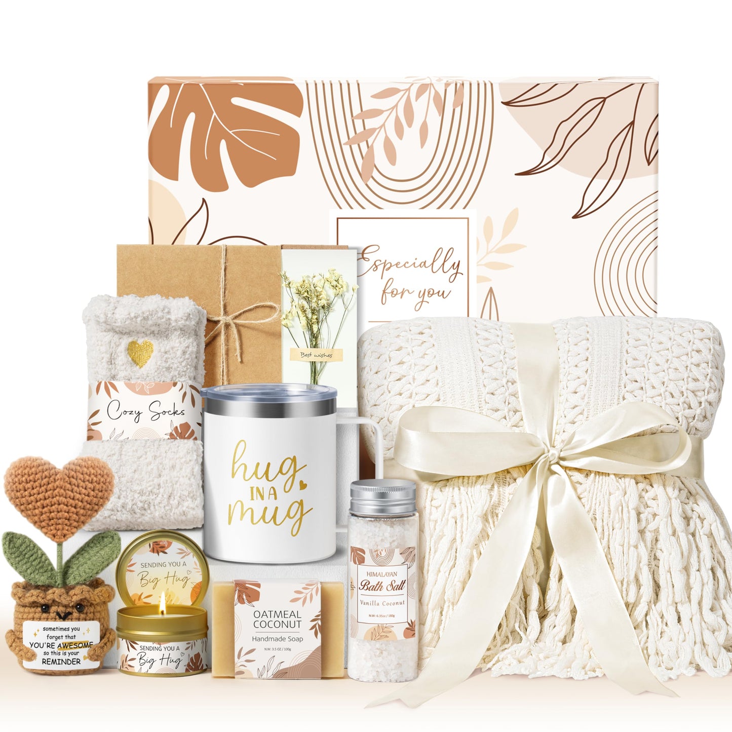 Self Care Gifts Get Well Soon Gift Baskets for Women, Birthday Gifts for Women Care Package, Unique Sympathy Gift Basket Spa Thinking of You Inspirational Gift Set for Mom Her Wife Best Friend Sister