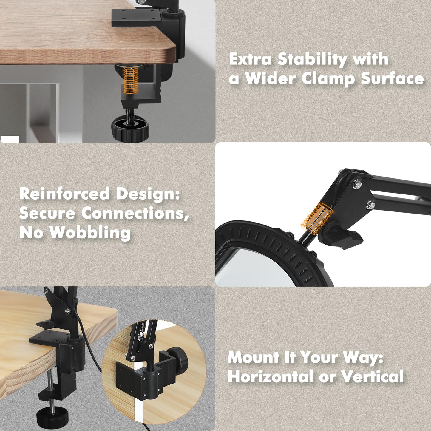 Magnifying Glass with Light Square Magnifier Desk Lamp 10X Close Up Work for Desktop Bench Crafting, Reading, Sewing, Ultra Long Swing Arm 3-Section, 5 Color Modes Design Rectangle Head Controller