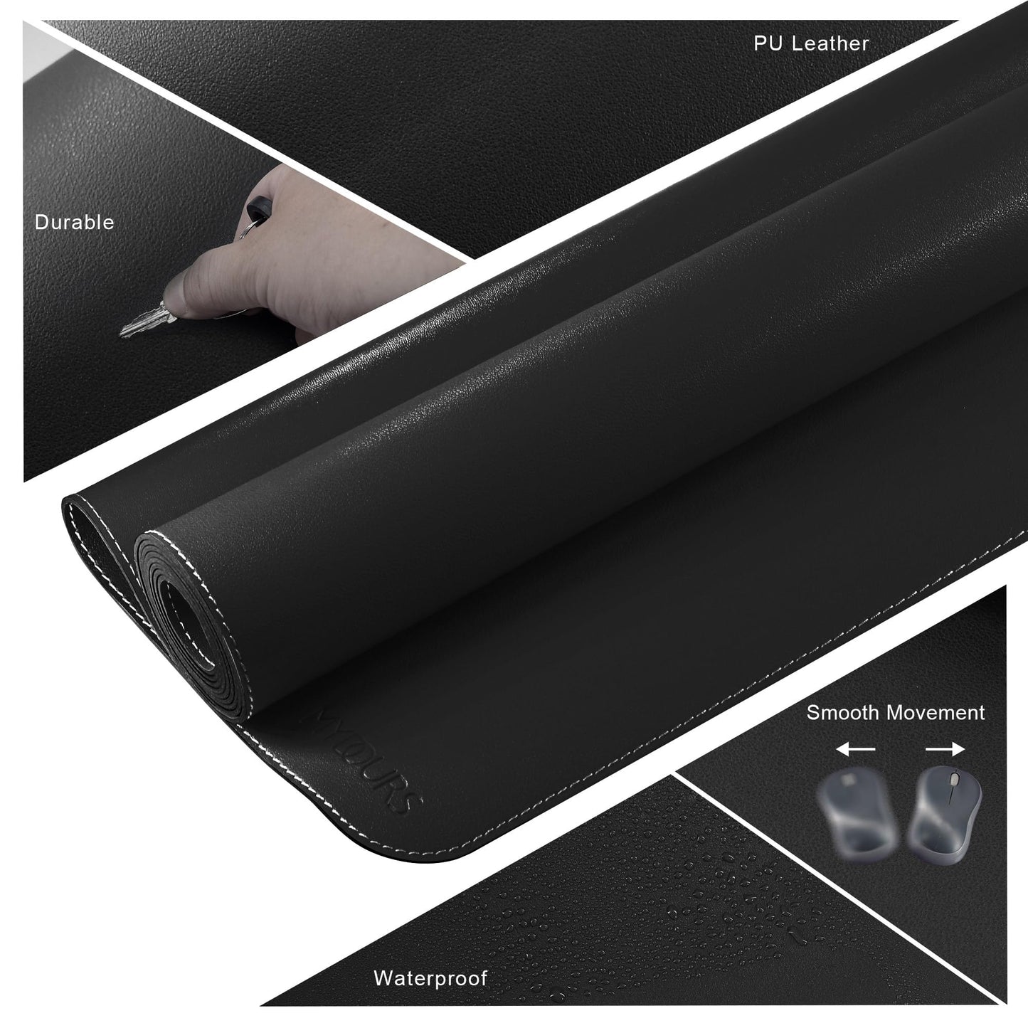 Mydours 36” x 24” Large Desk Mat - XL Desk Pad with PU Leather Surfaces - Extended Desk Mat for Home Office & Computer Workstation - Gaming Mouse pad for Keyboard & Laptop (Black)