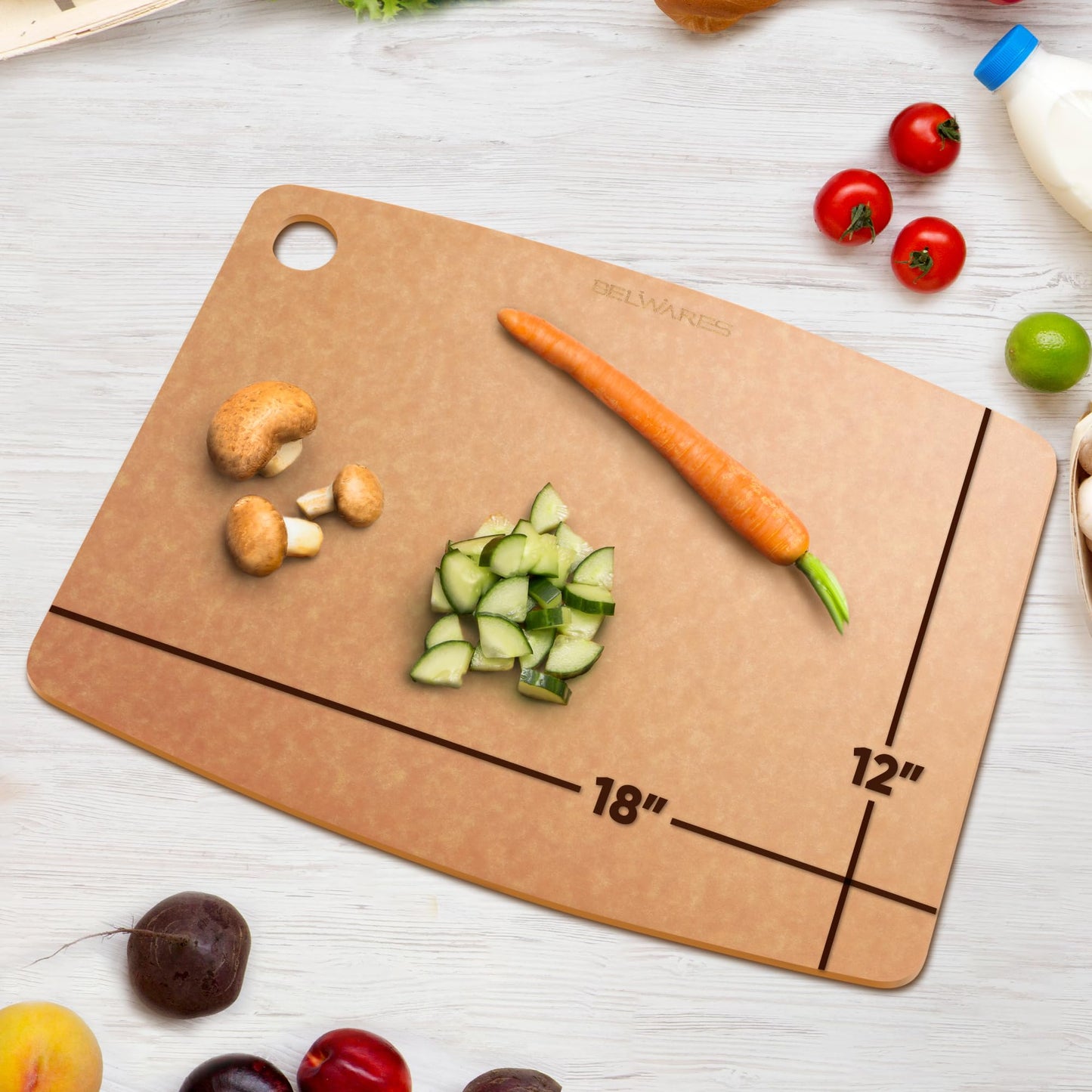 Dishwasher Safe Cutting Board - Extra Large Non Plastic Wood Composite Cutting Board for Kitchen, Thin Lightweight Wood Fiber Chopping Board, Heat Resistant up to 350°F, Knife Friendly, 18 x 12 Inch