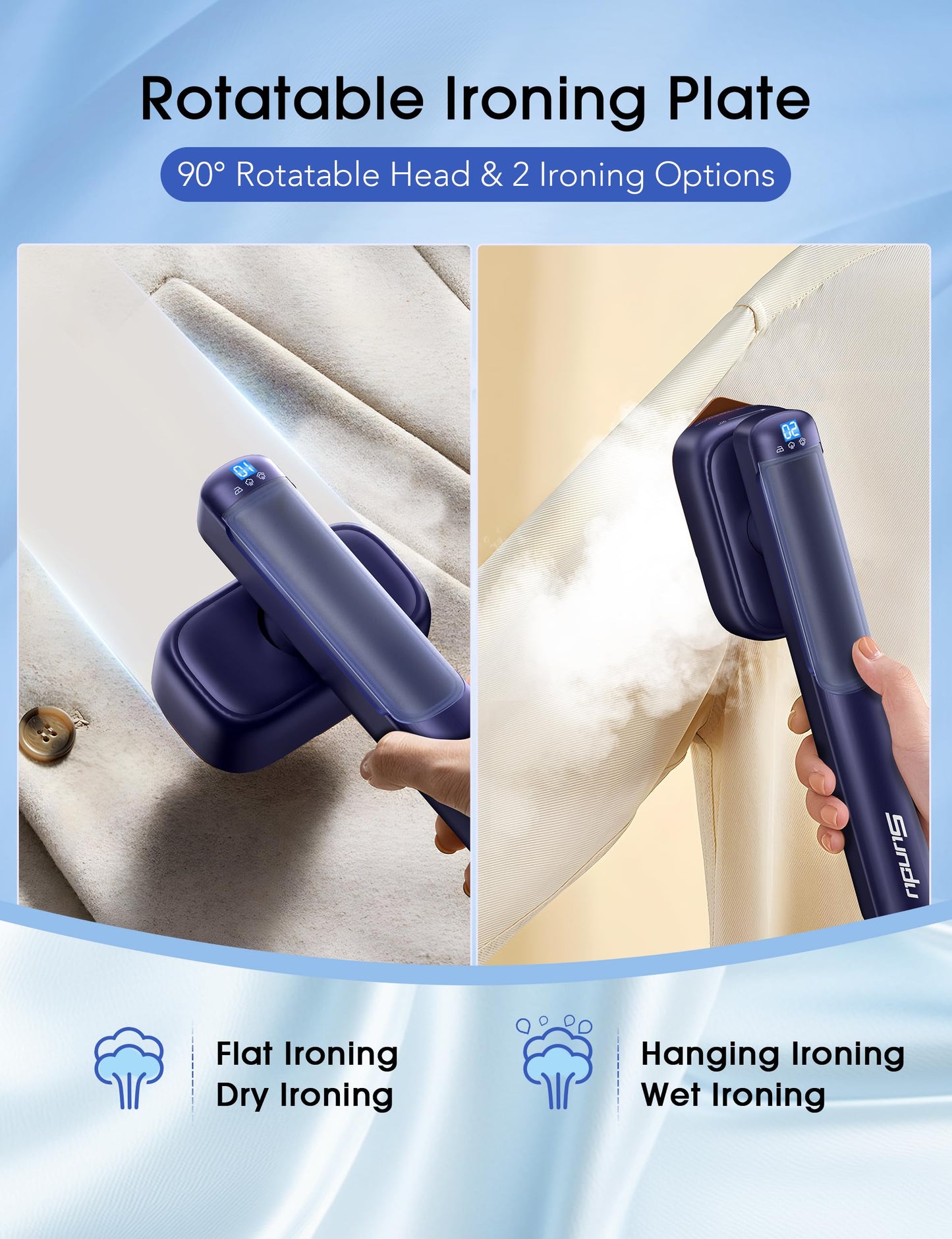 Sundu Travel Steamer for Clothes, Portable Handheld Garment Steamer, 15s Fast Heat-up, 100 Water Tanks, 15 Minutes of Continuous Ironing for Travel,Home Cerulean