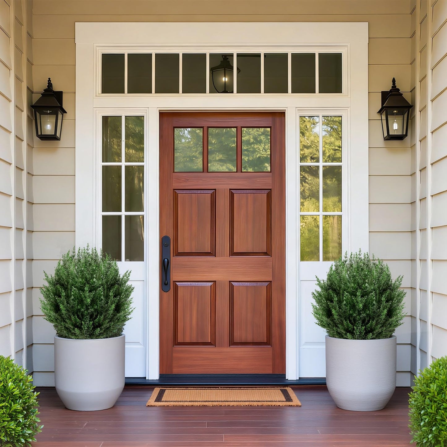 SylvanVerse 2 Pack 2FT Artificial Cedar Topiary Trees with Ground Spike, Fake Pine Shrubs Bushes, UV Resistant Faux Evergreen Cypress Tree Plants for Indoor Outdoor Planters Front Porch